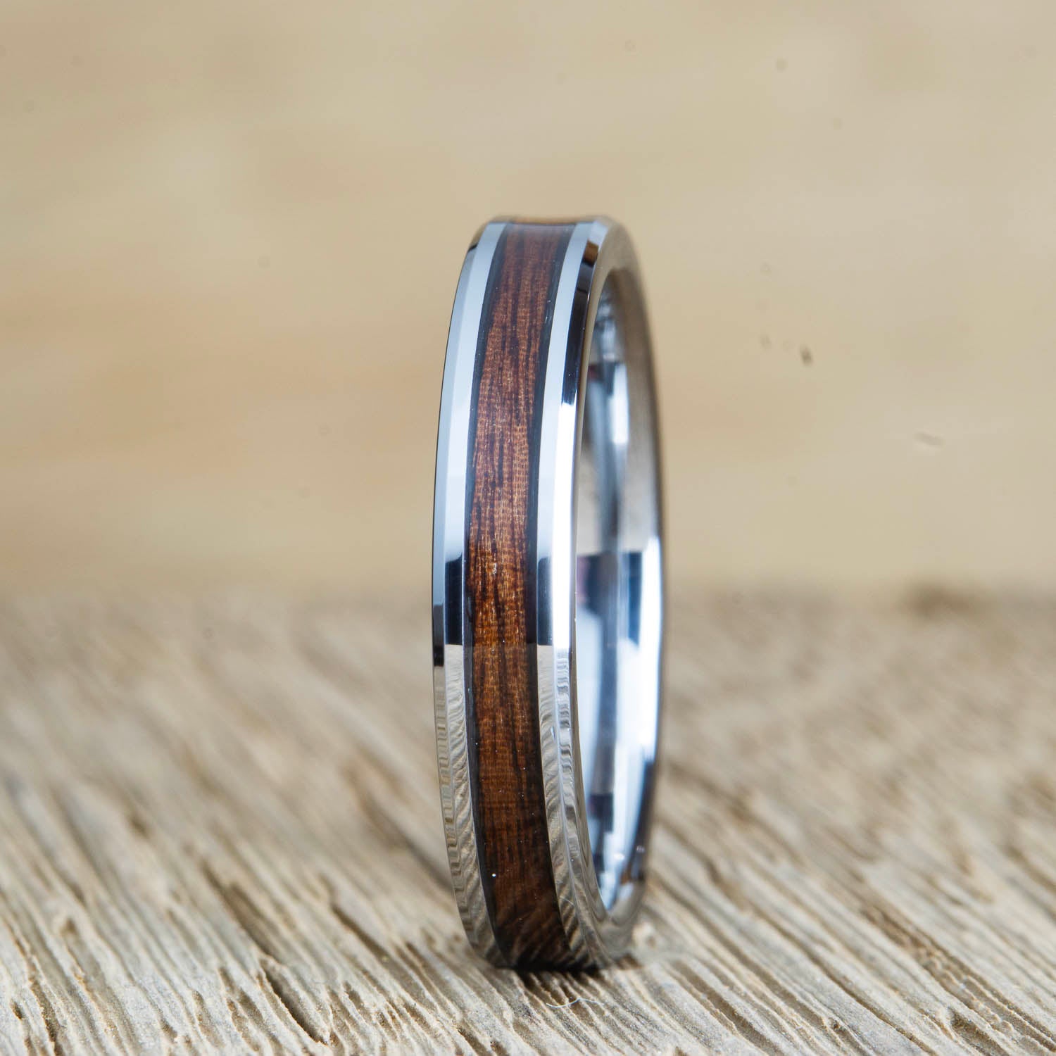 "The Rose Garden" Womens tungsten ring with Rosewood inlay