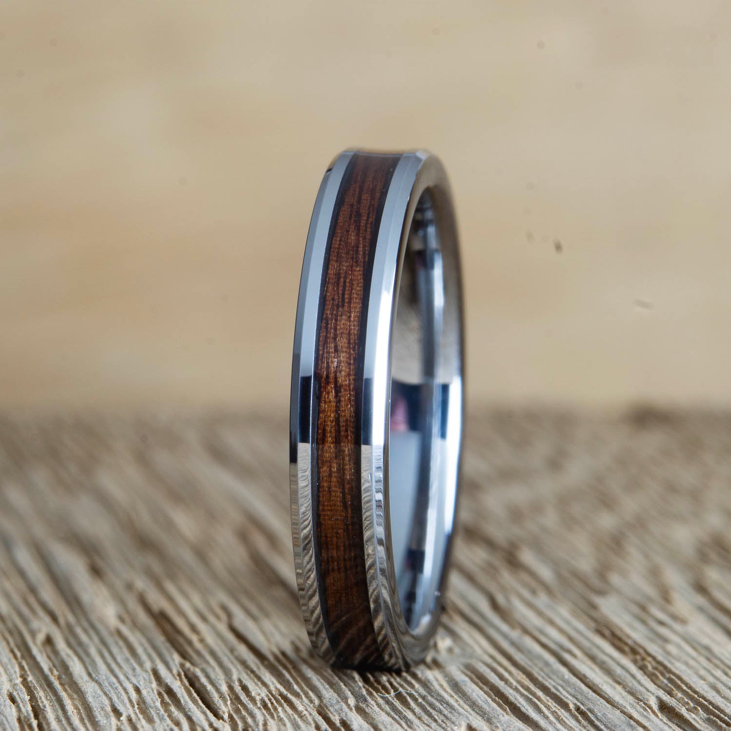 womens tungsten ring with rosewood inlay