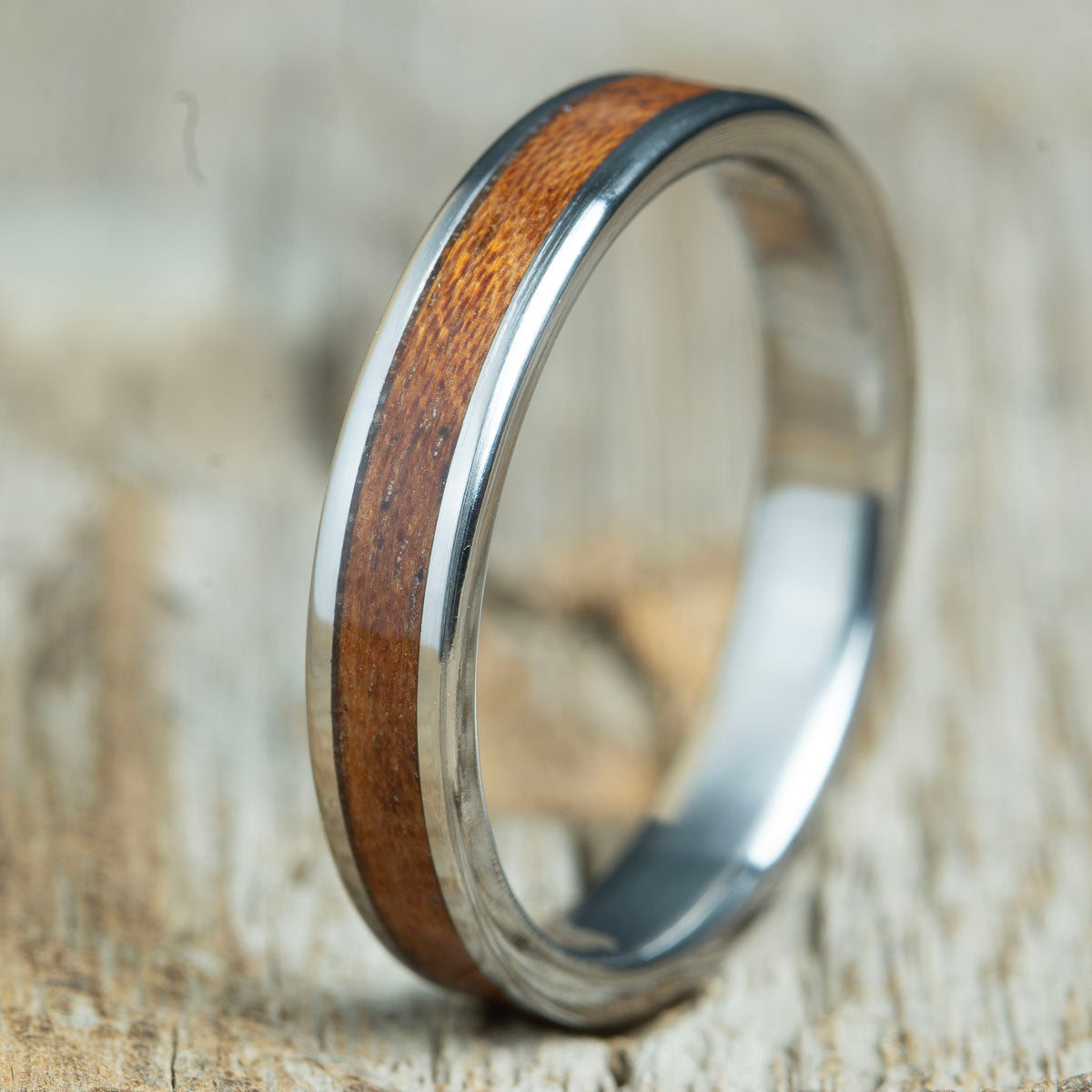Womens wood ring with Acacia and Titanium