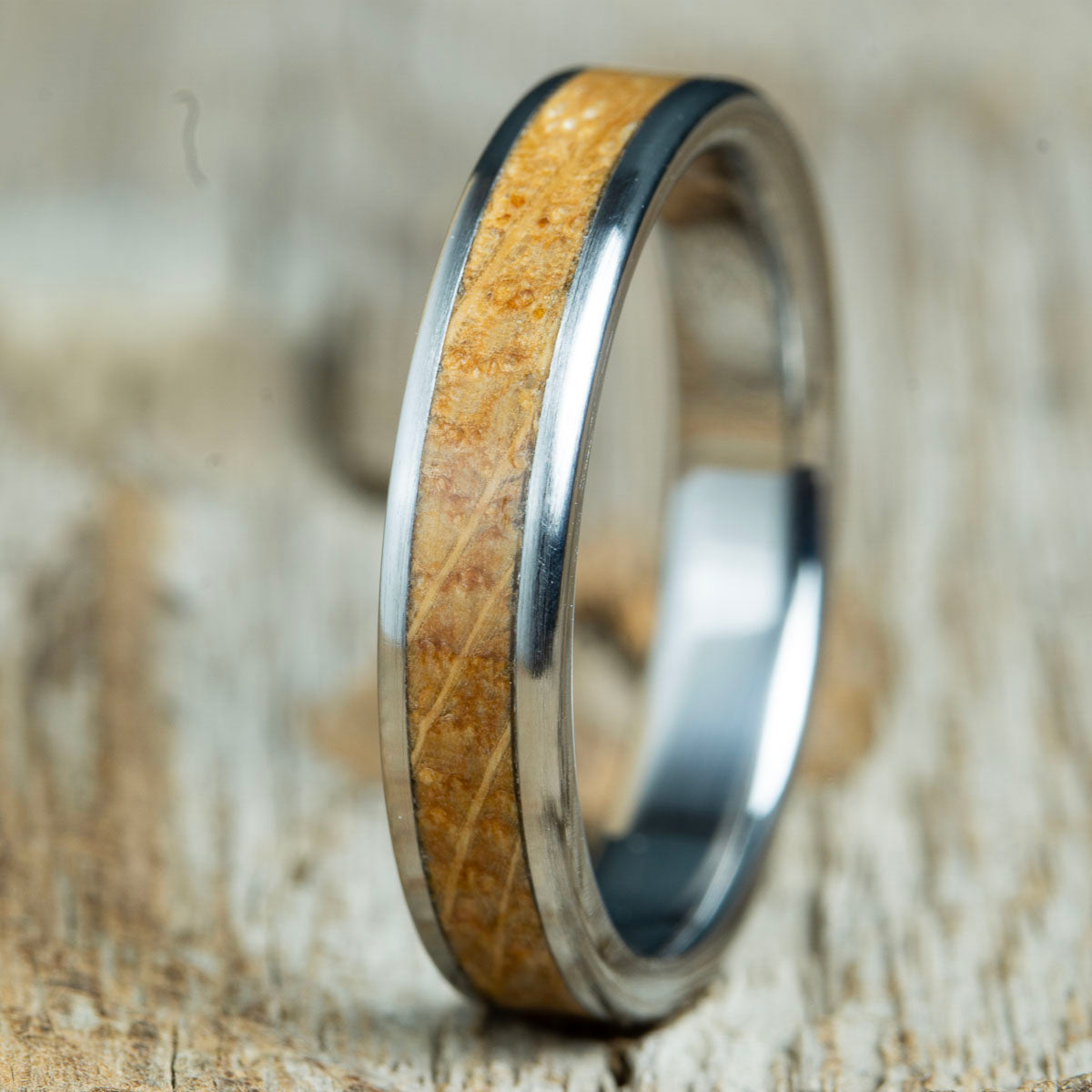 womens whiskey barrel wood ring by Peacefield Titanium