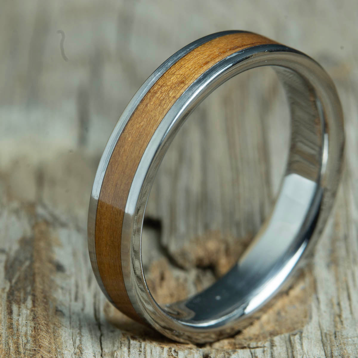 Womens Koa wood ring with titanium