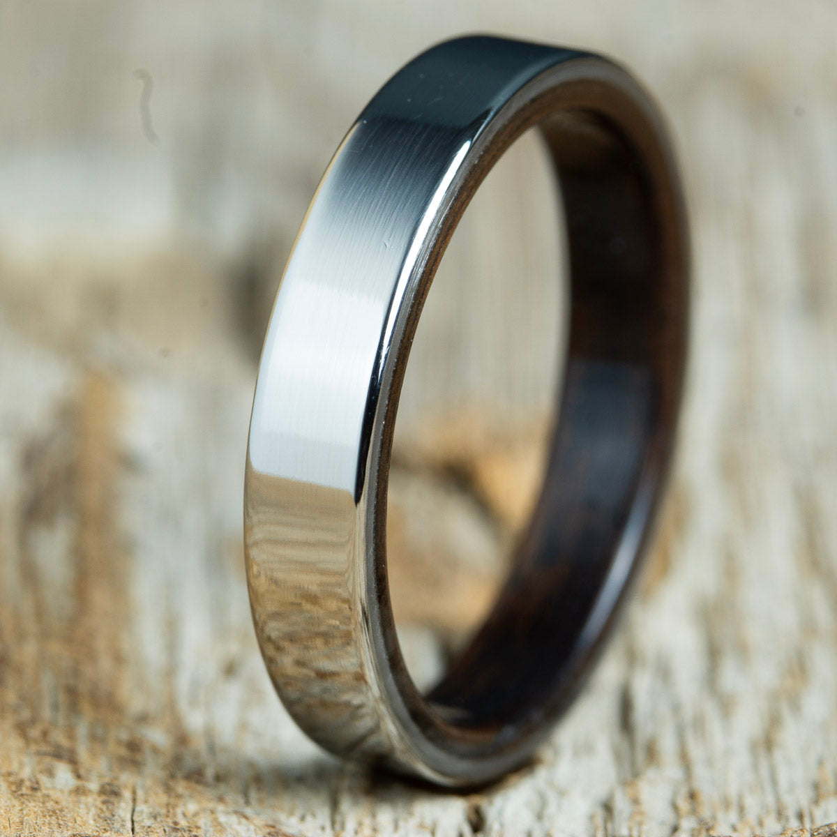 Womens ebony wood ring with titanium