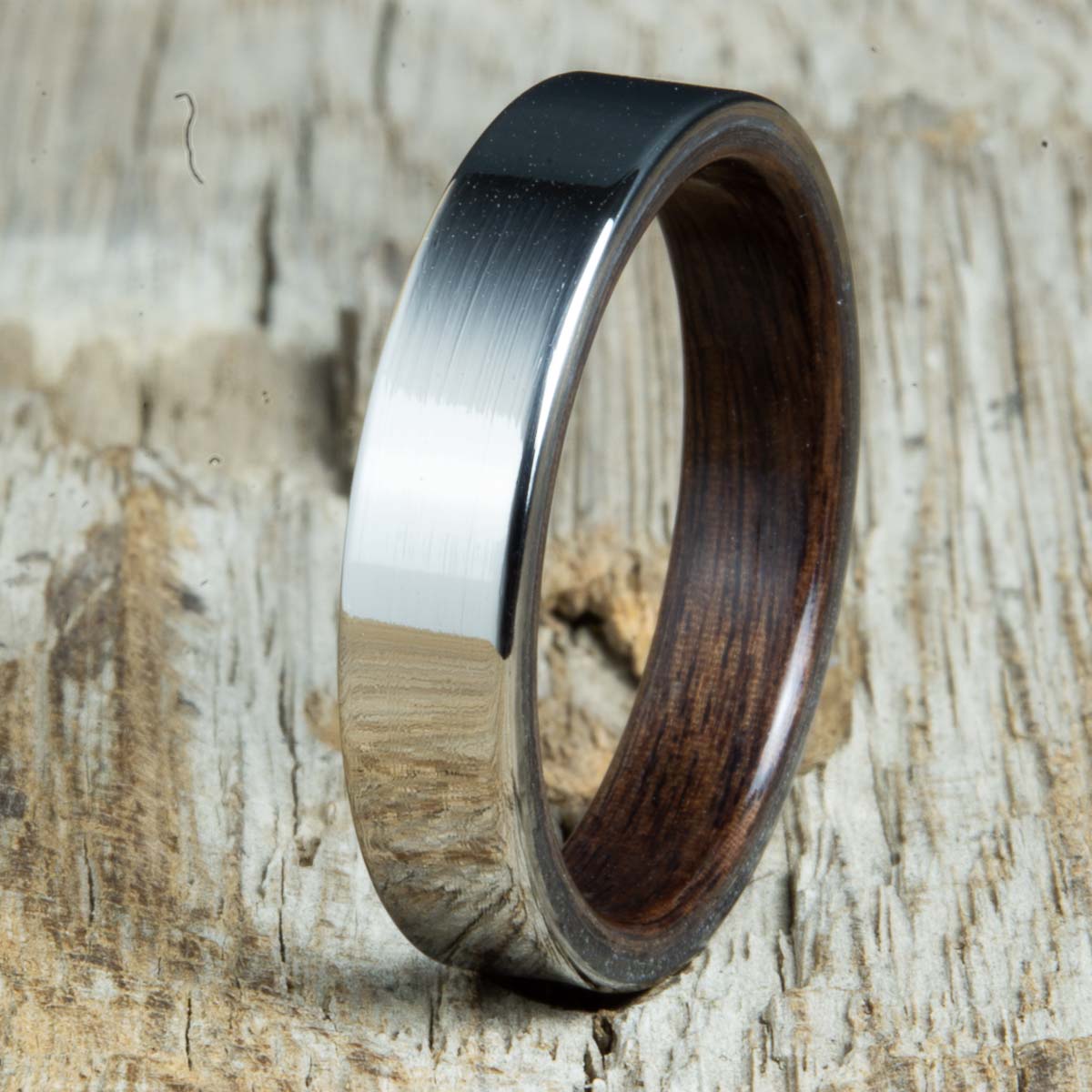 Womens Rosewood wood ring with titanium