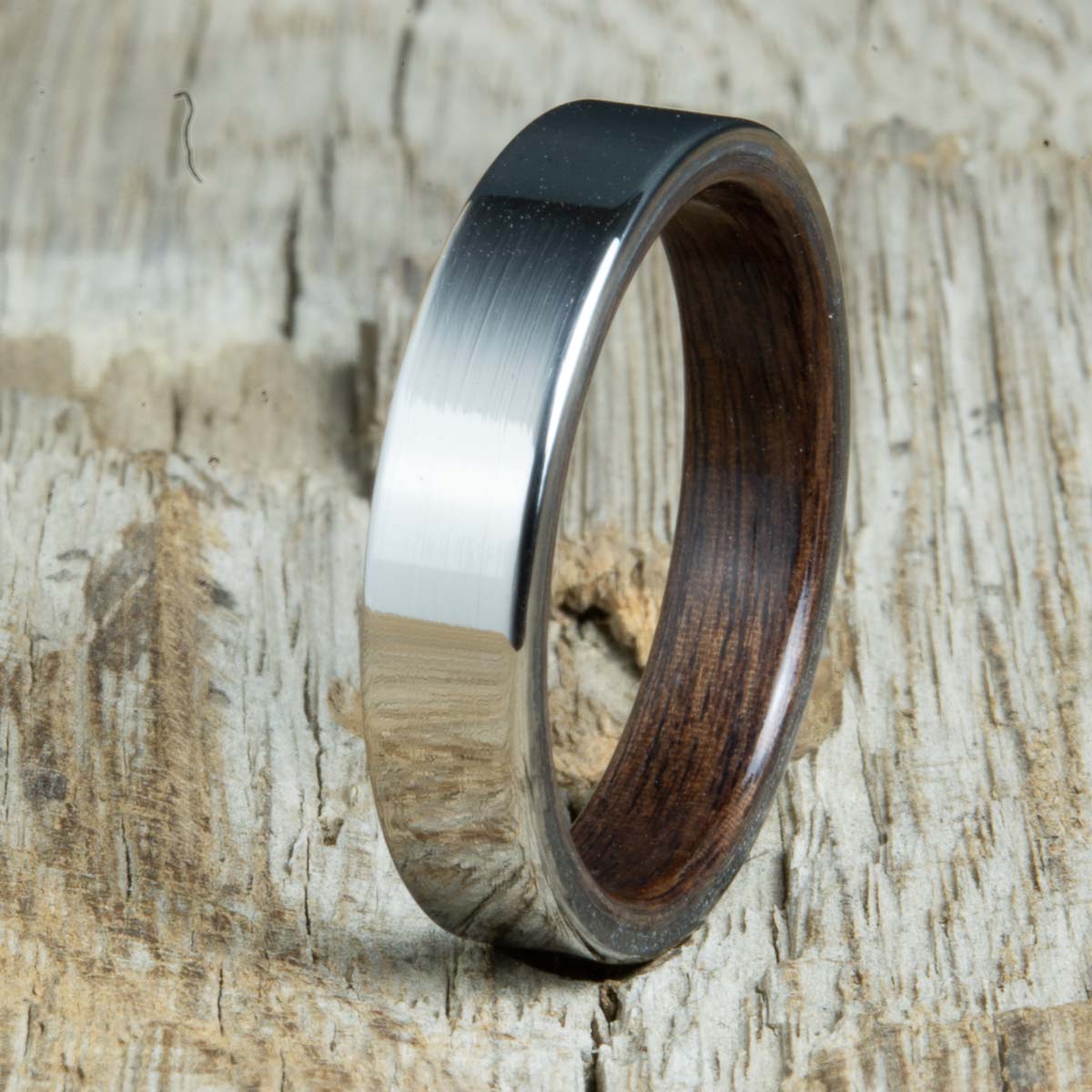 Womens rosewood wood ring with titanium