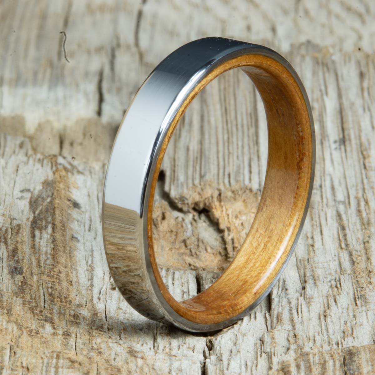 Womens wooden ring with Koa and titanium