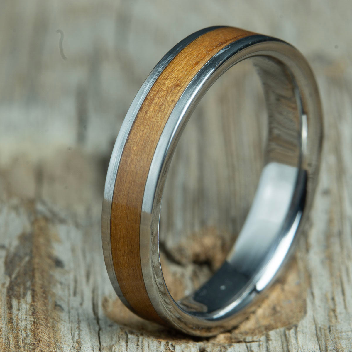 Womens Koa wood ring with titanium