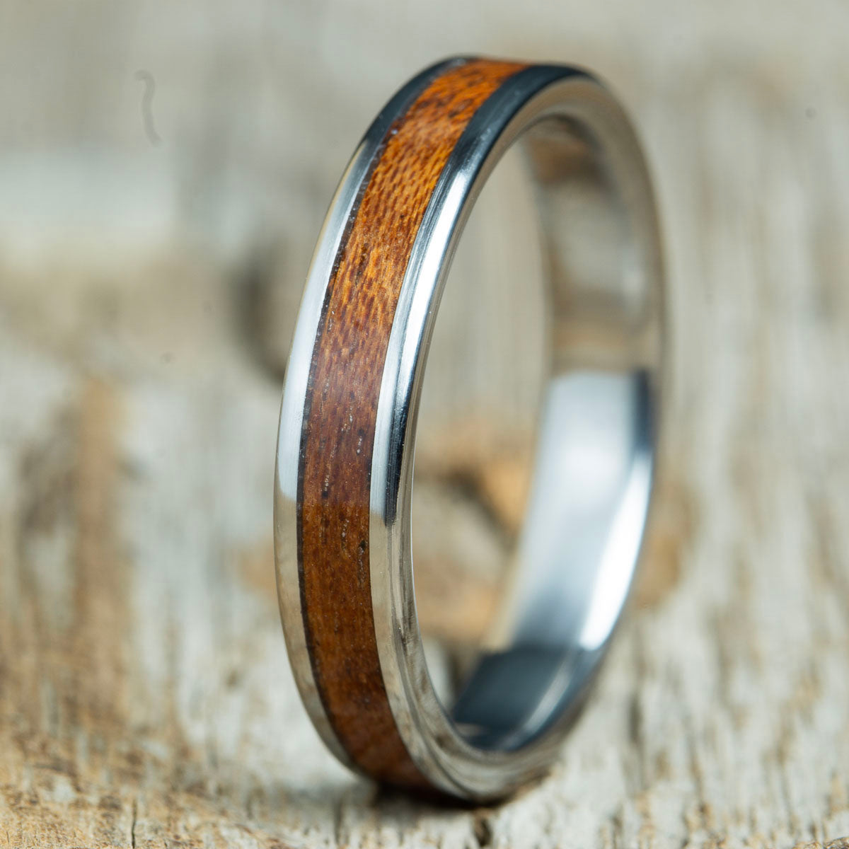 Acacia and titanium womens wood ring