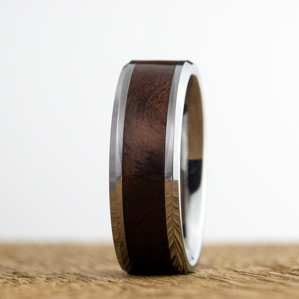black walnut wood ring on tungsten band
