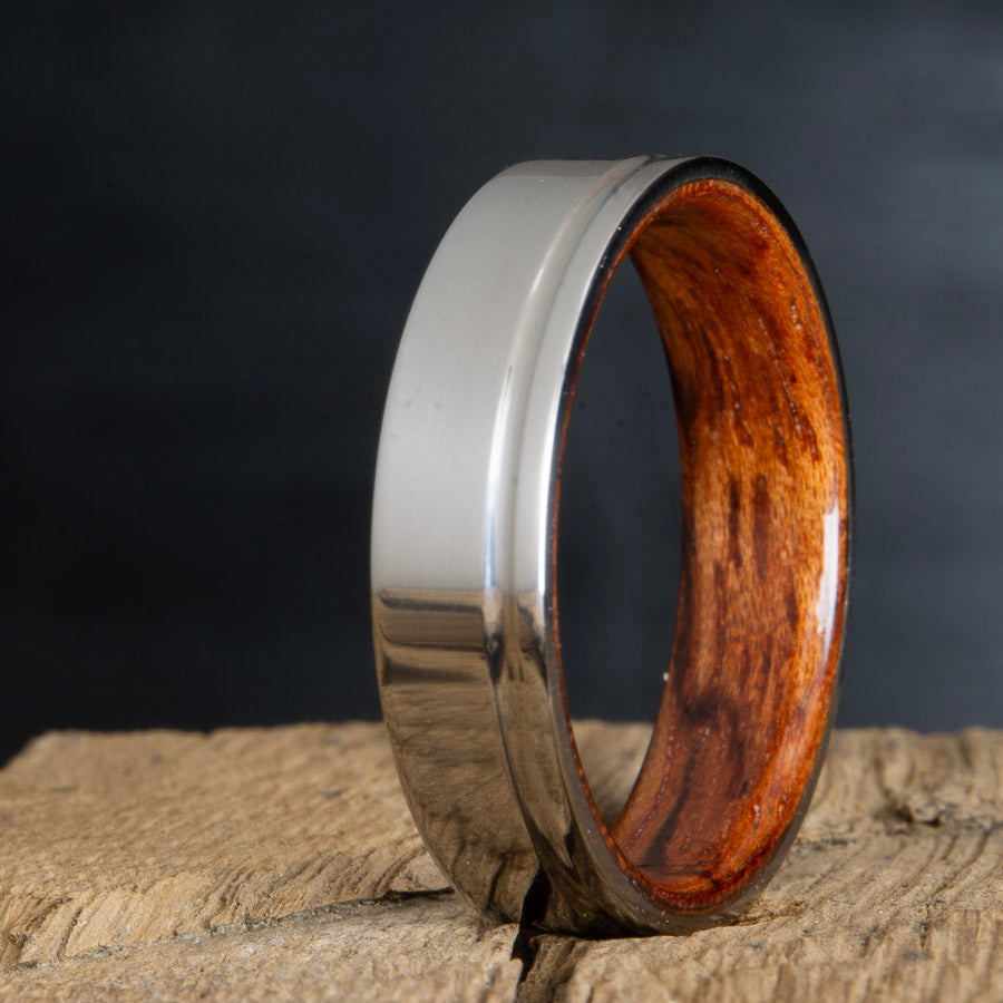 bubinga wooden ring with polished titanium