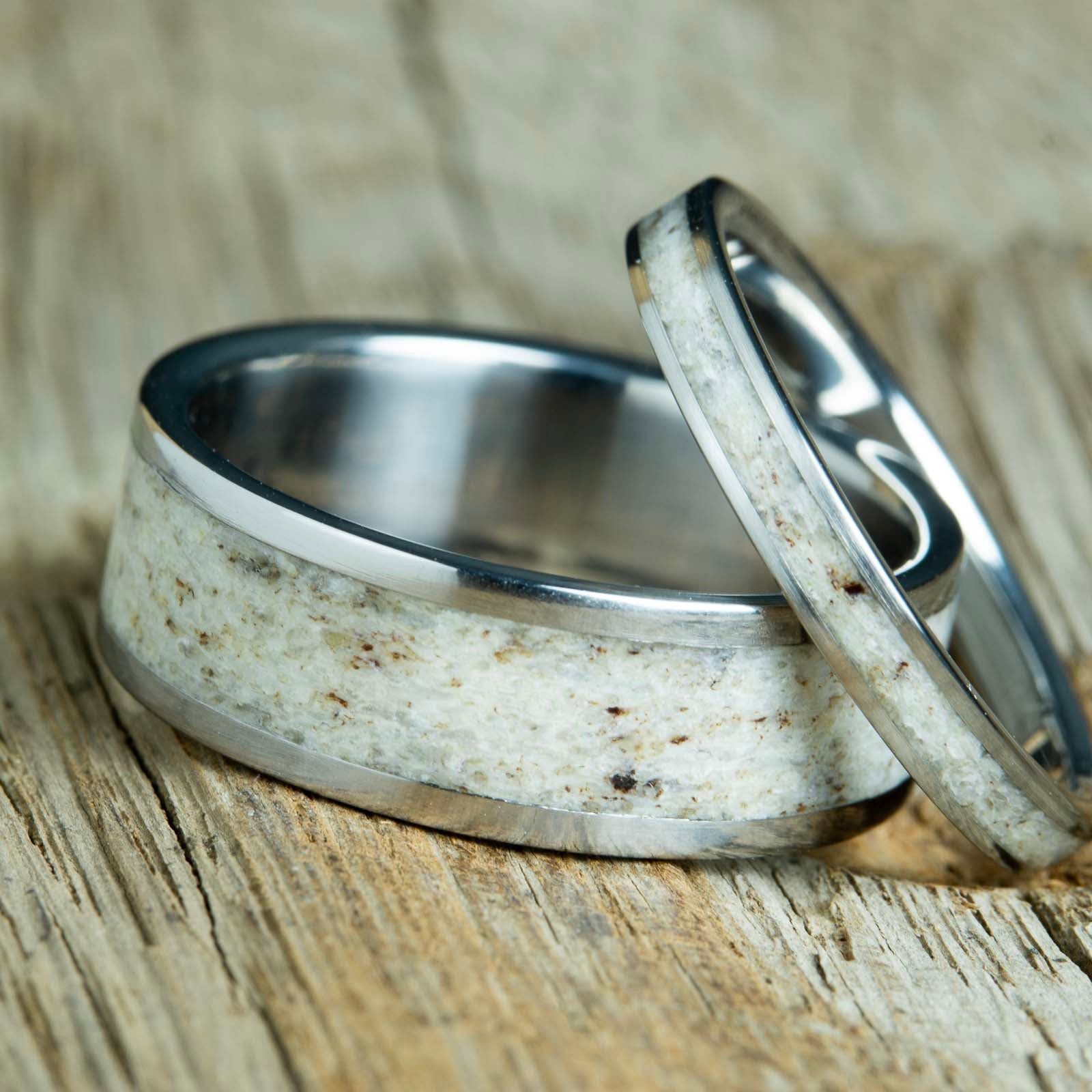 Antler ring wedding band set for him and her