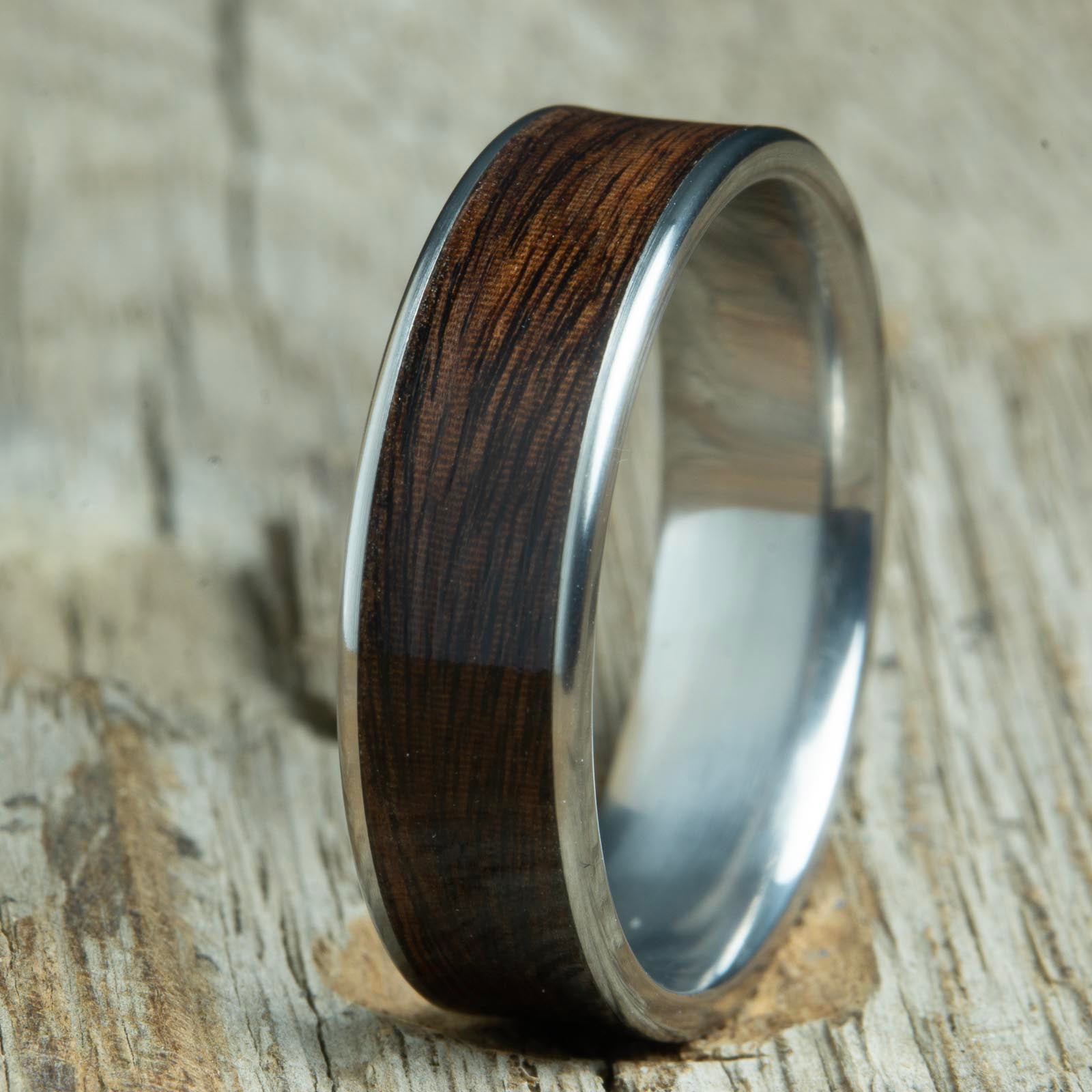 Rosewood wide inlay mens wood wedding bands