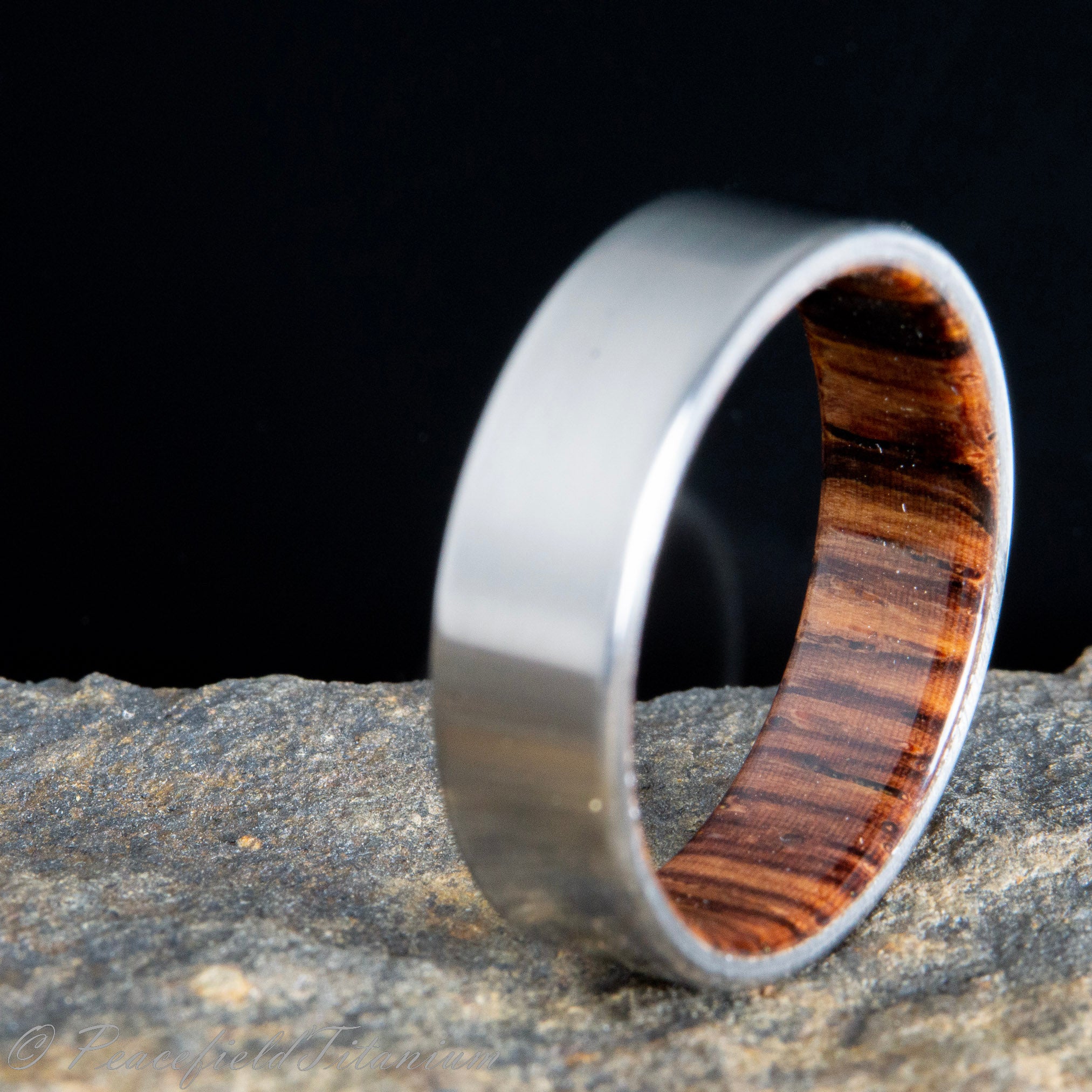 "The Elbert" cocobolo wood lined titanium wedding ring