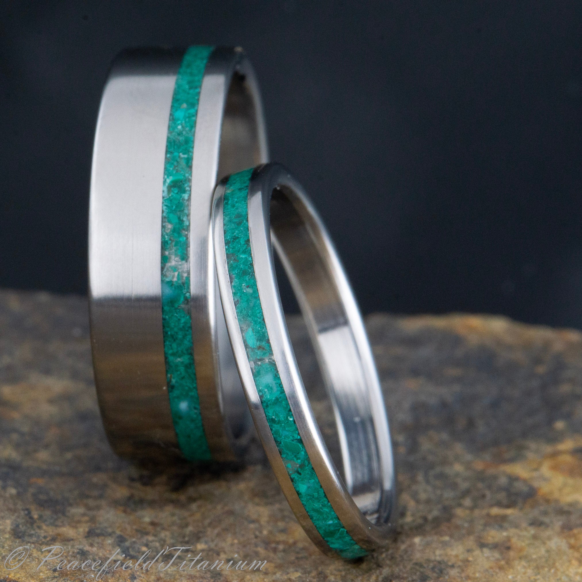 His and Hers wedding ring set with Malachite stone inlay