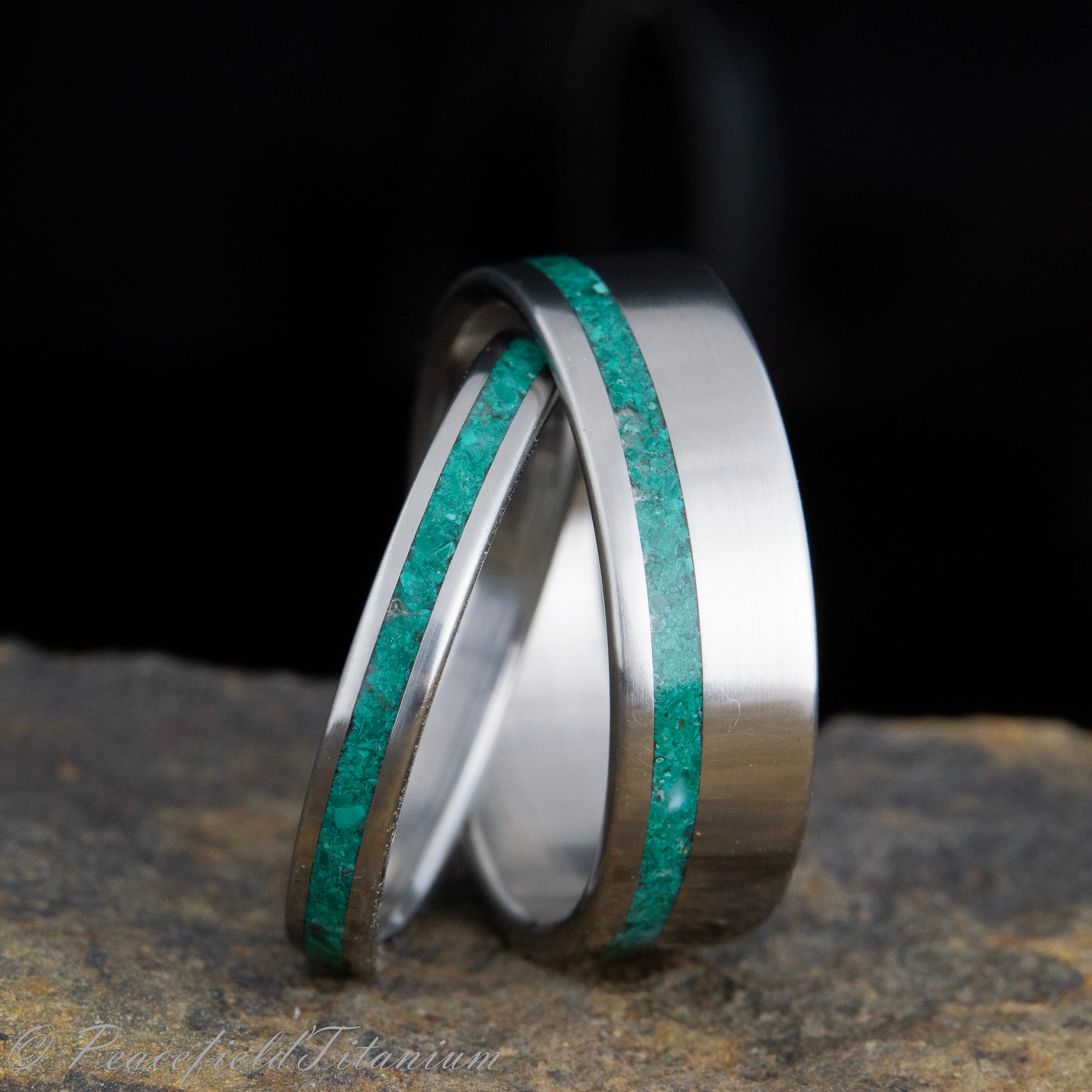 His and Hers wedding ring set with Malachite stone inlay