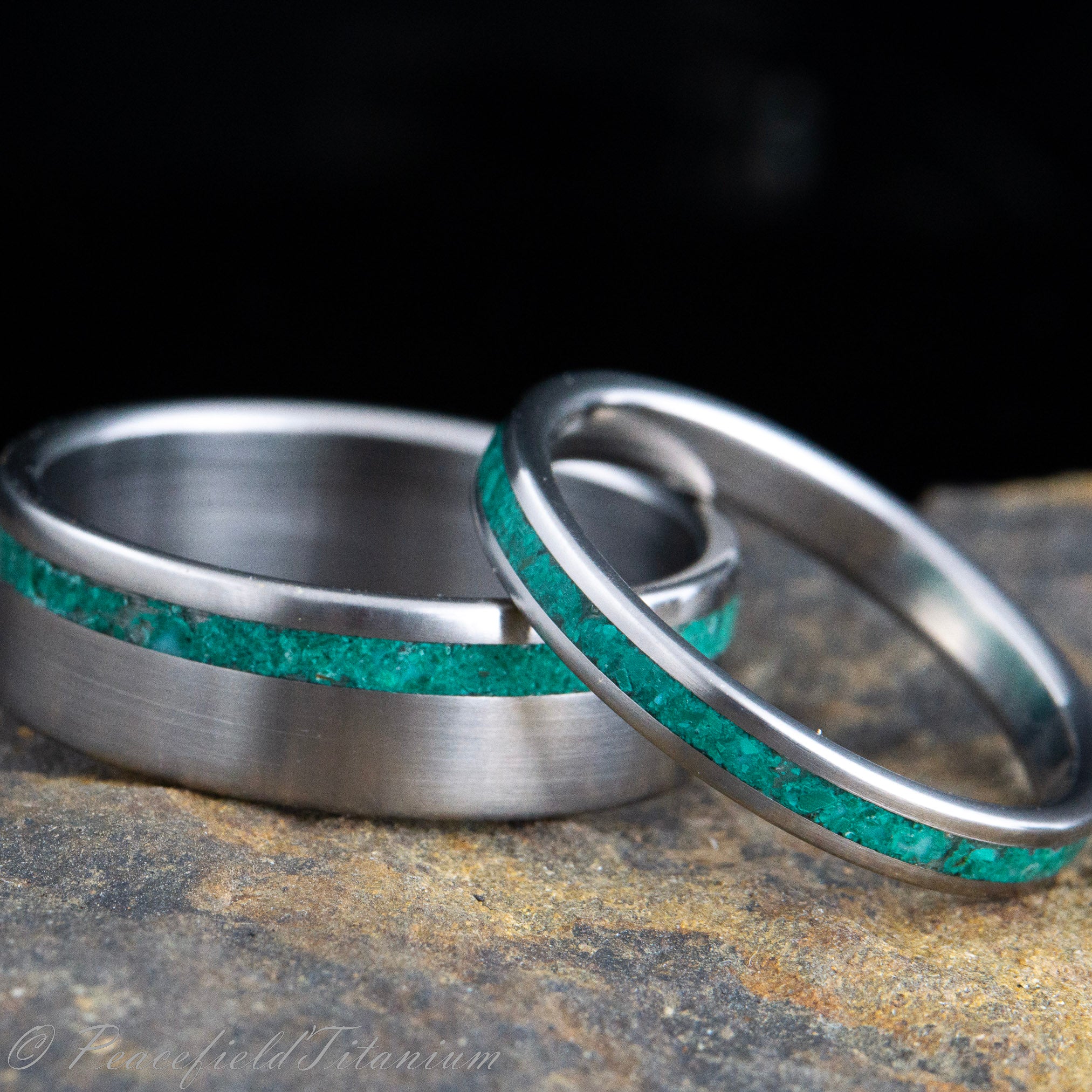 His and Hers wedding ring set with Malachite stone inlay