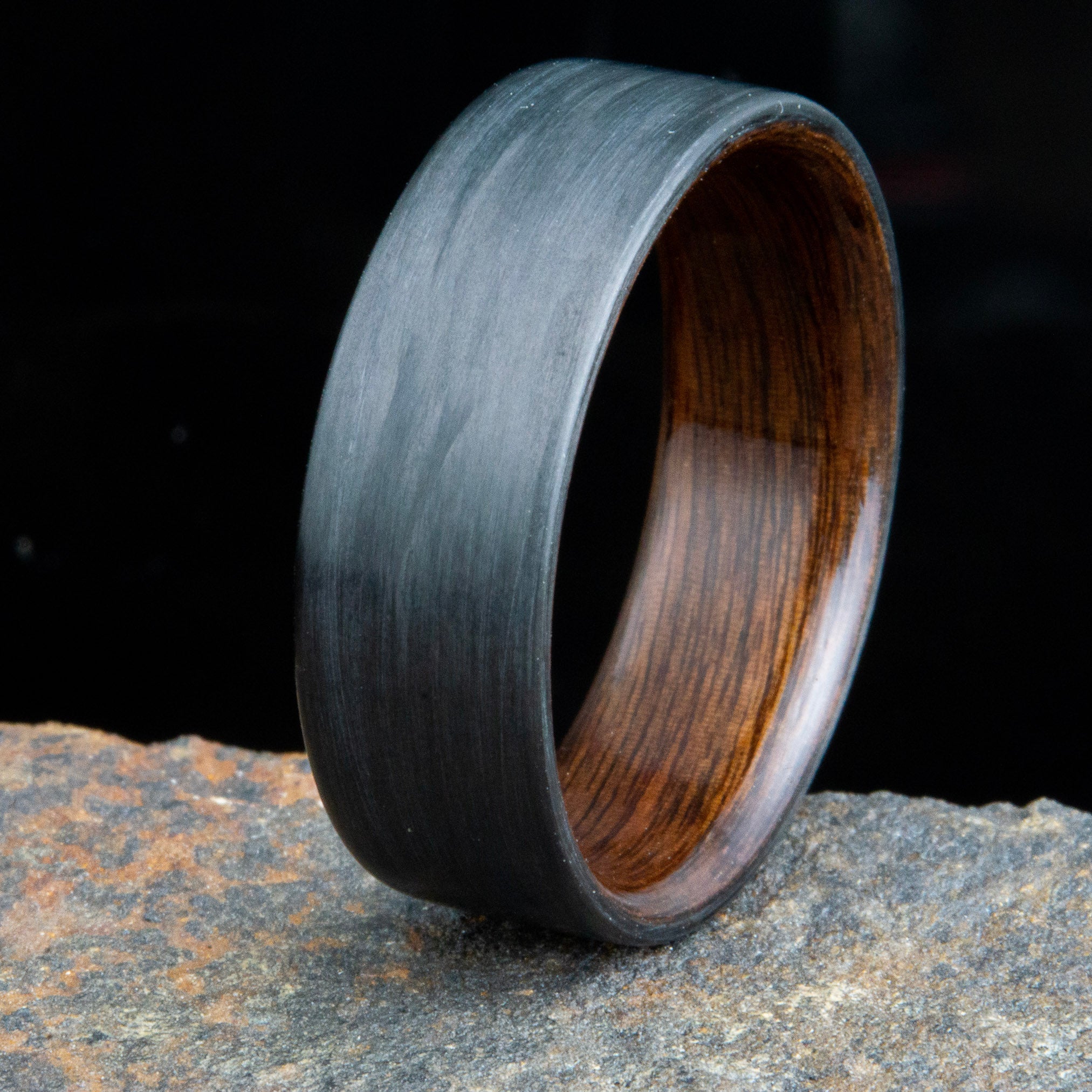 "The Gibs" Carbon fiber mens ring with Rosewood interior