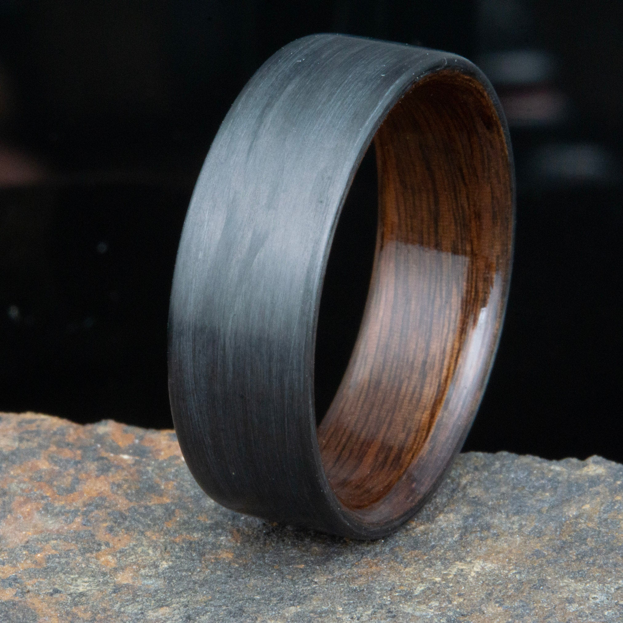 "The Gibs" Carbon fiber mens ring with Rosewood interior