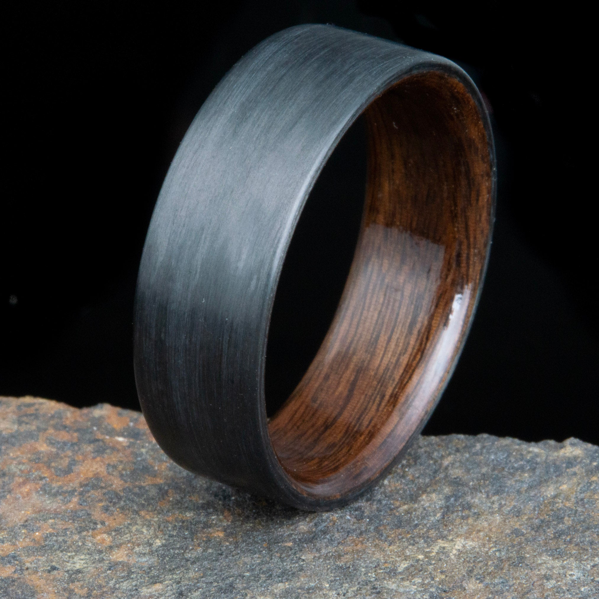 "The Gibs" Carbon fiber mens ring with Rosewood interior