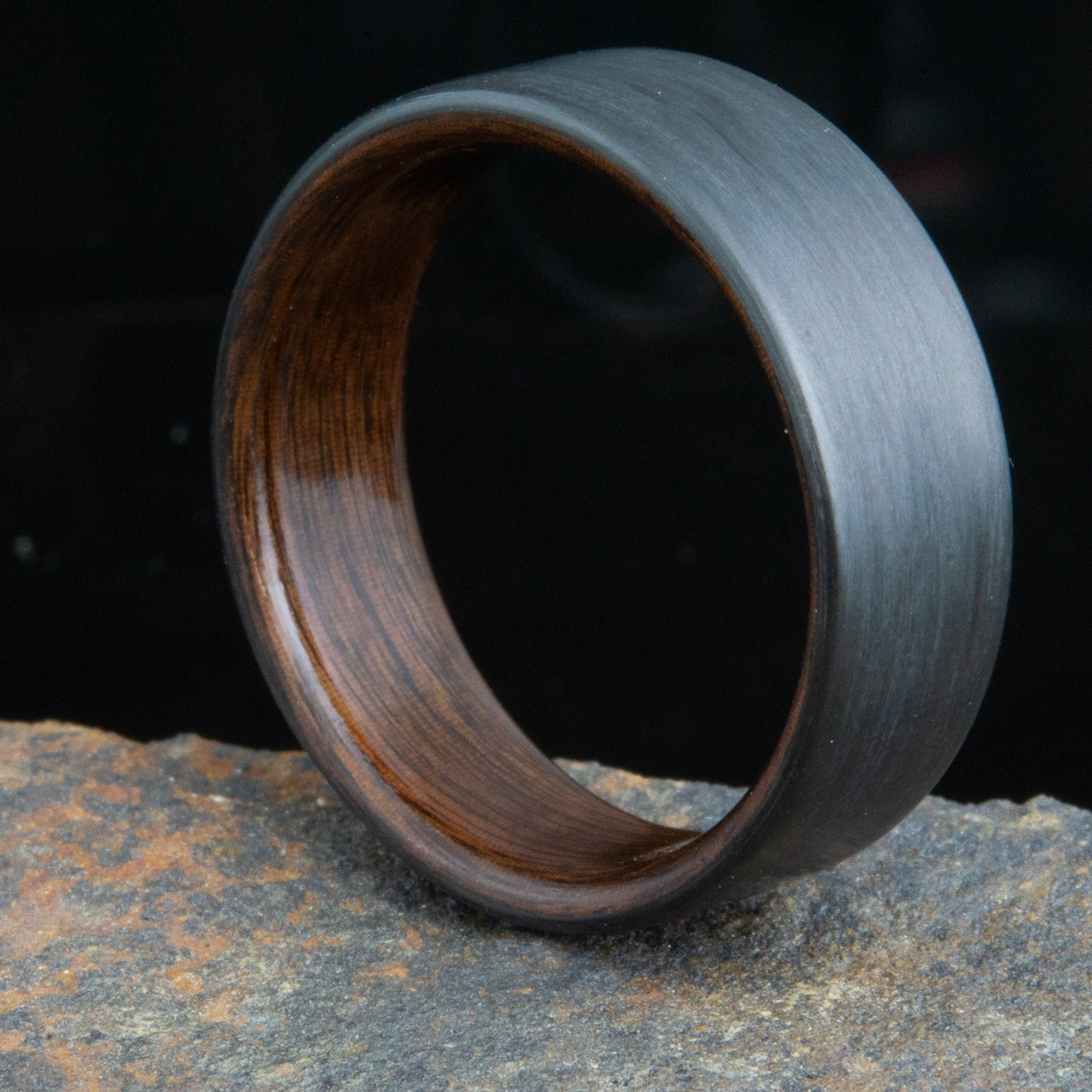 "The Gibs" Carbon fiber mens ring with Rosewood interior