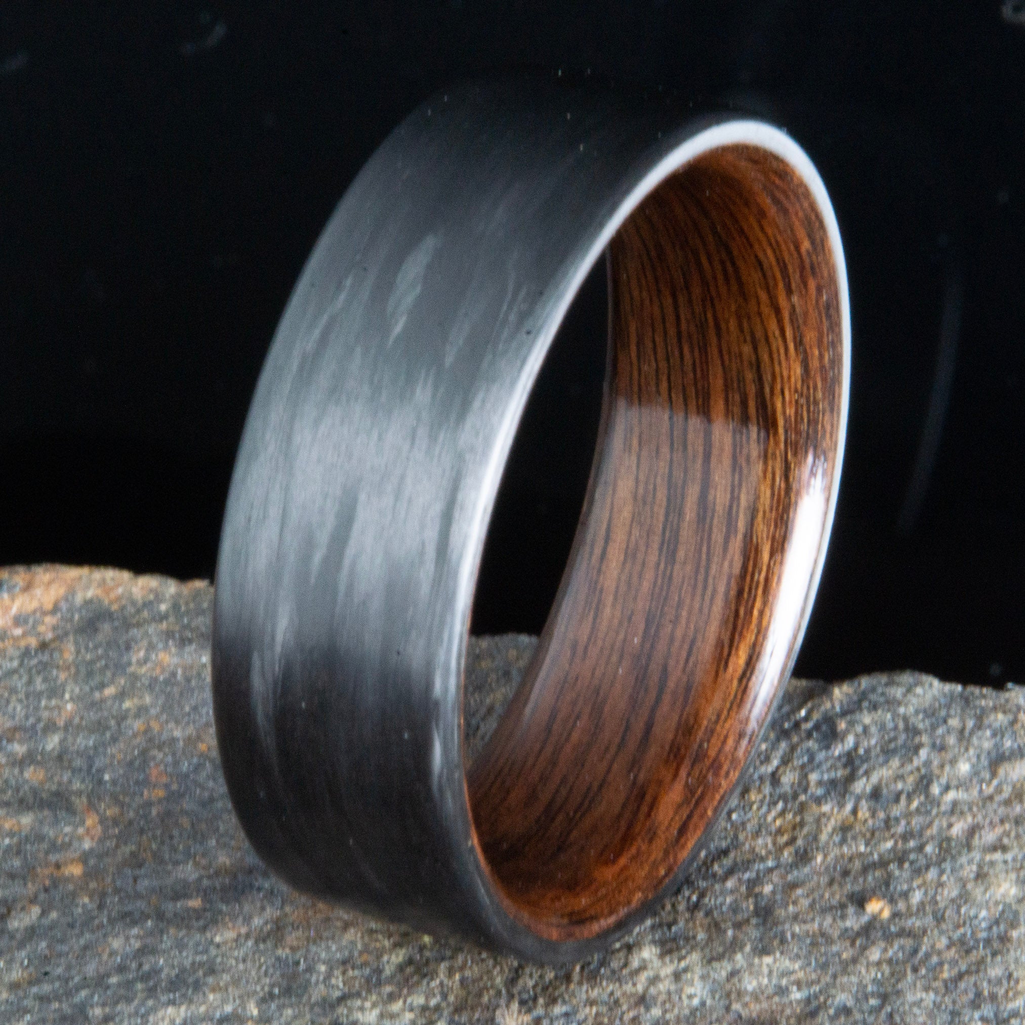 "The Gibs" Carbon fiber mens ring with Rosewood interior