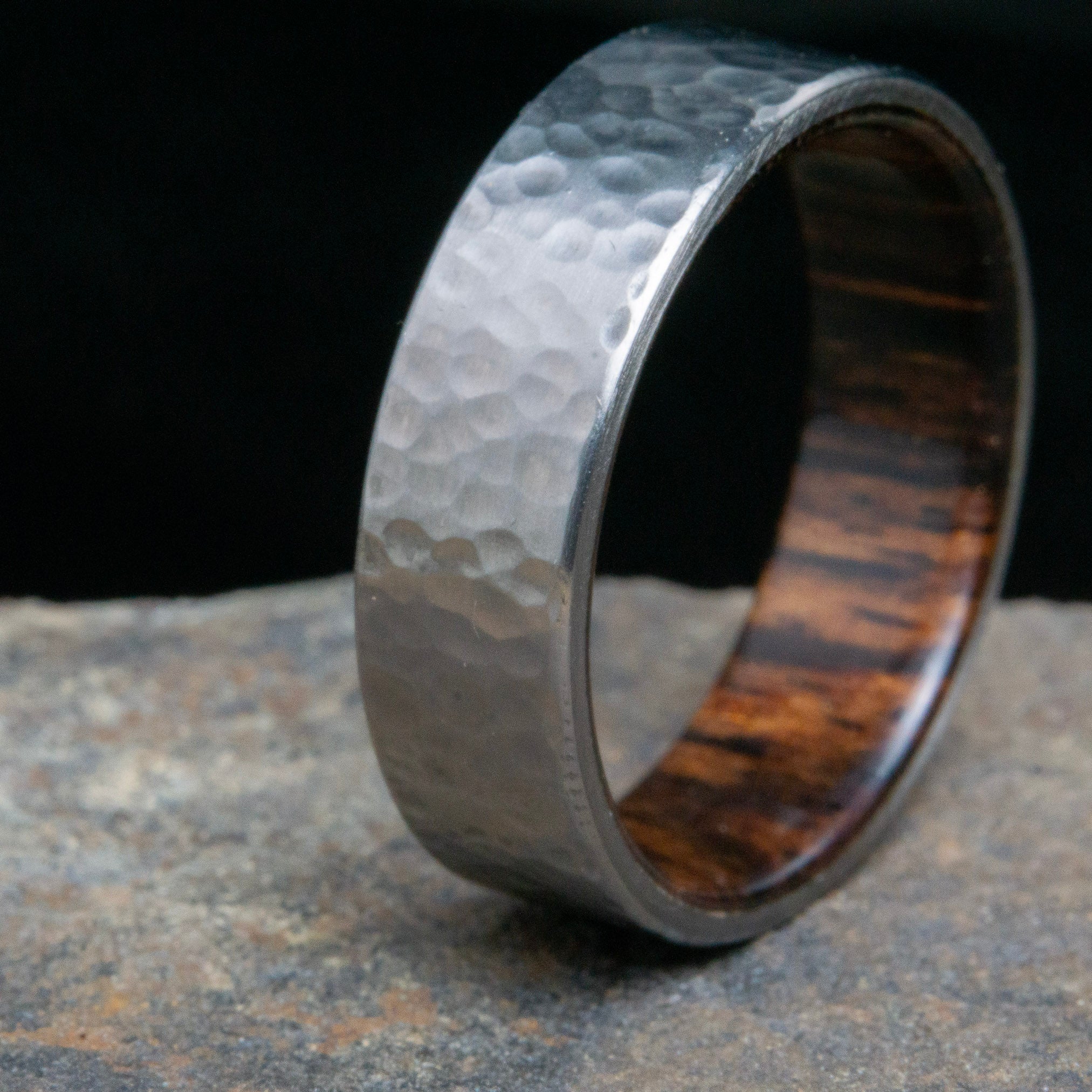 Hammered Titanium and Cocobolo wood ring, men's wooden wedding ring, Anniversary gift