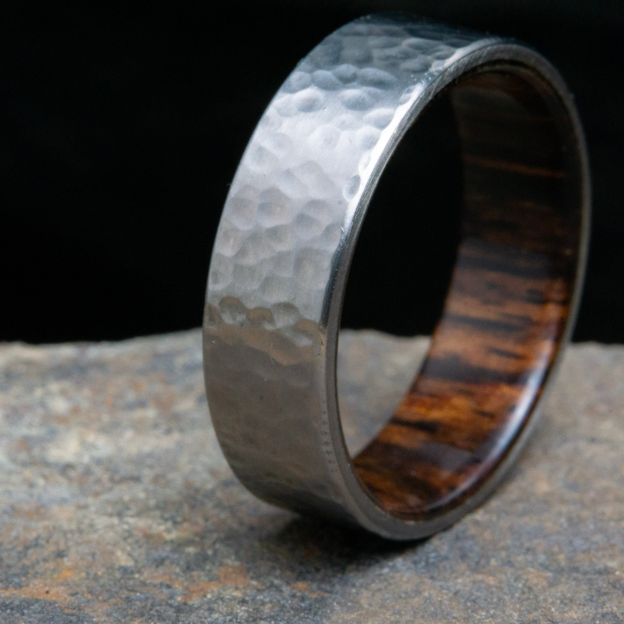 Hammered Titanium and Cocobolo wood ring, men's wooden wedding ring, Anniversary gift