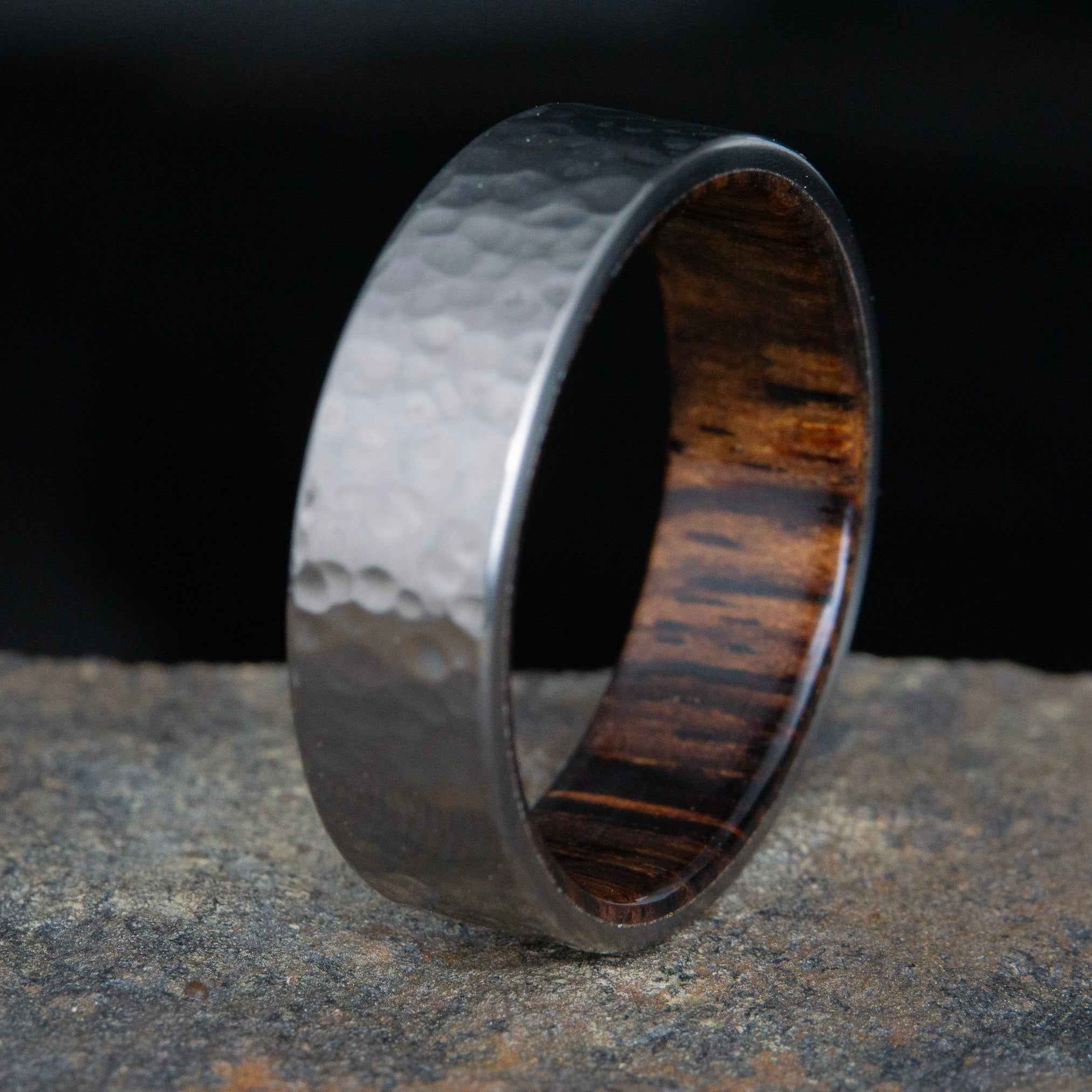 Hammered Titanium and Cocobolo wood ring, men's wooden wedding ring, Anniversary gift