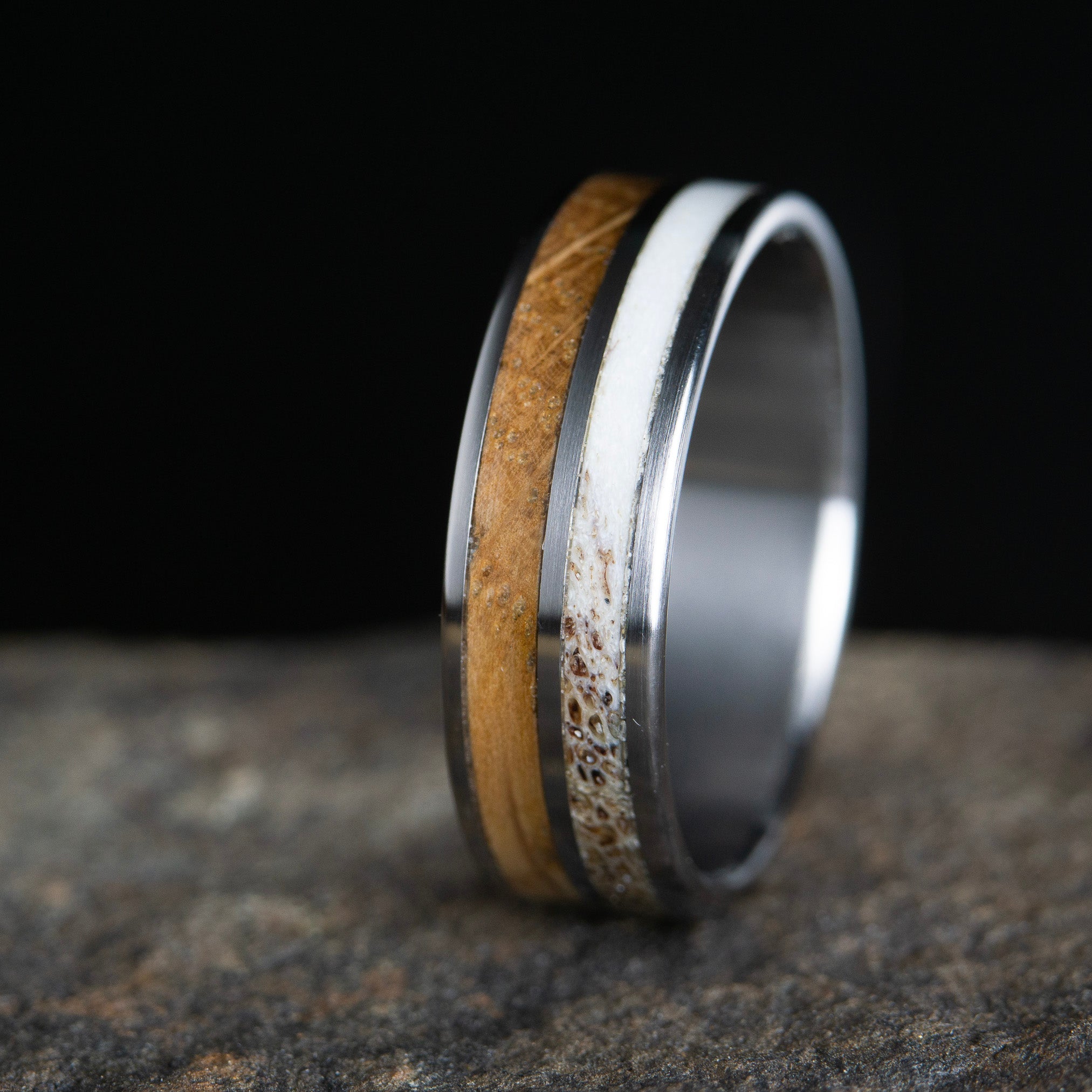 Antler and Whiskey barrel wood ring