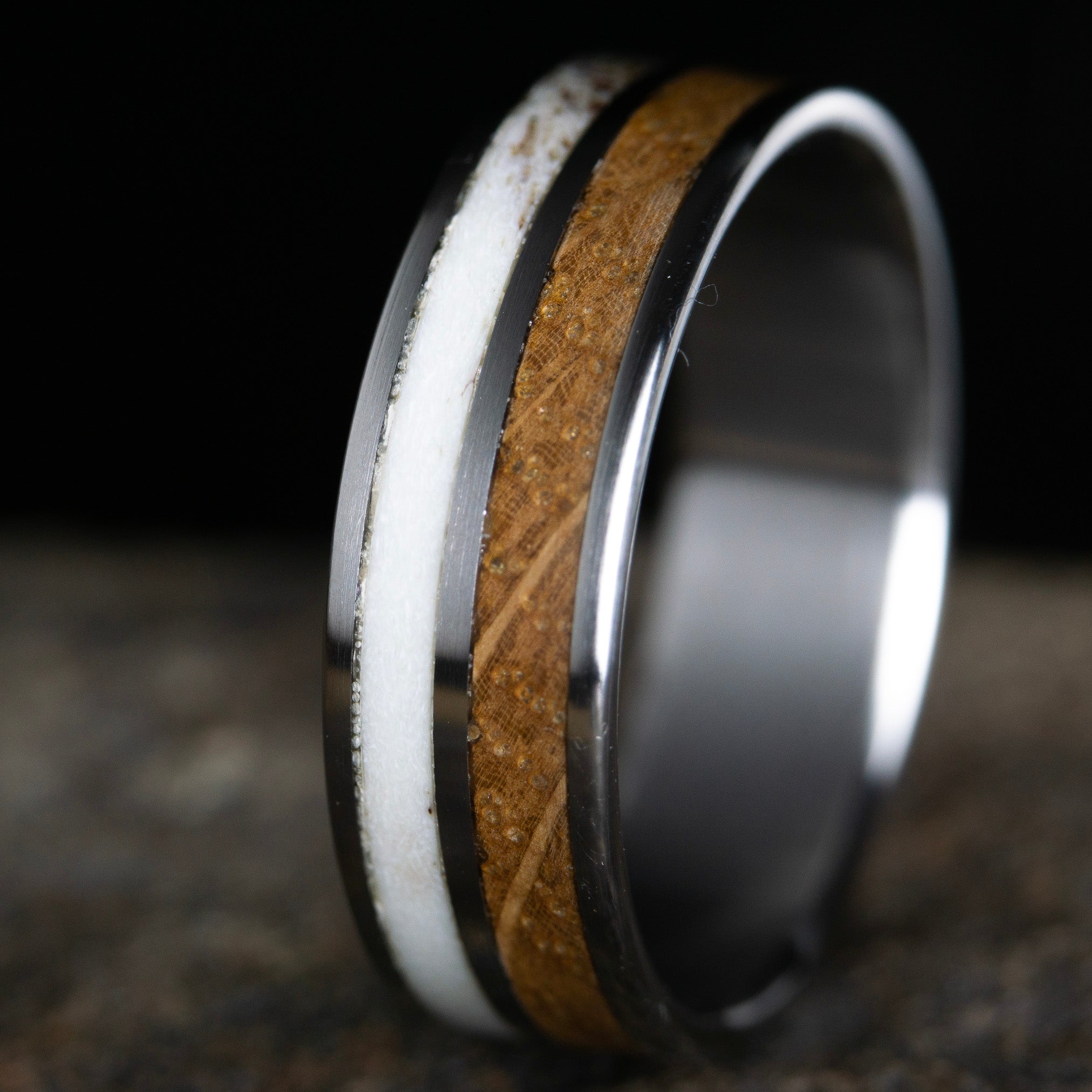 Antler and Whiskey barrel wood ring