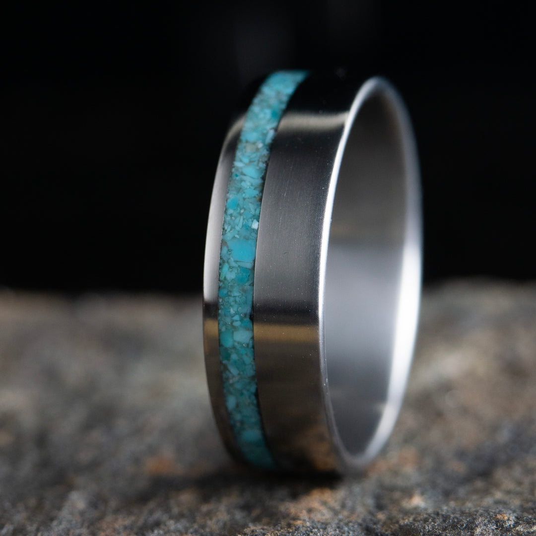 Turquoise his and hers matching wedding rings – Peacefield Titanium