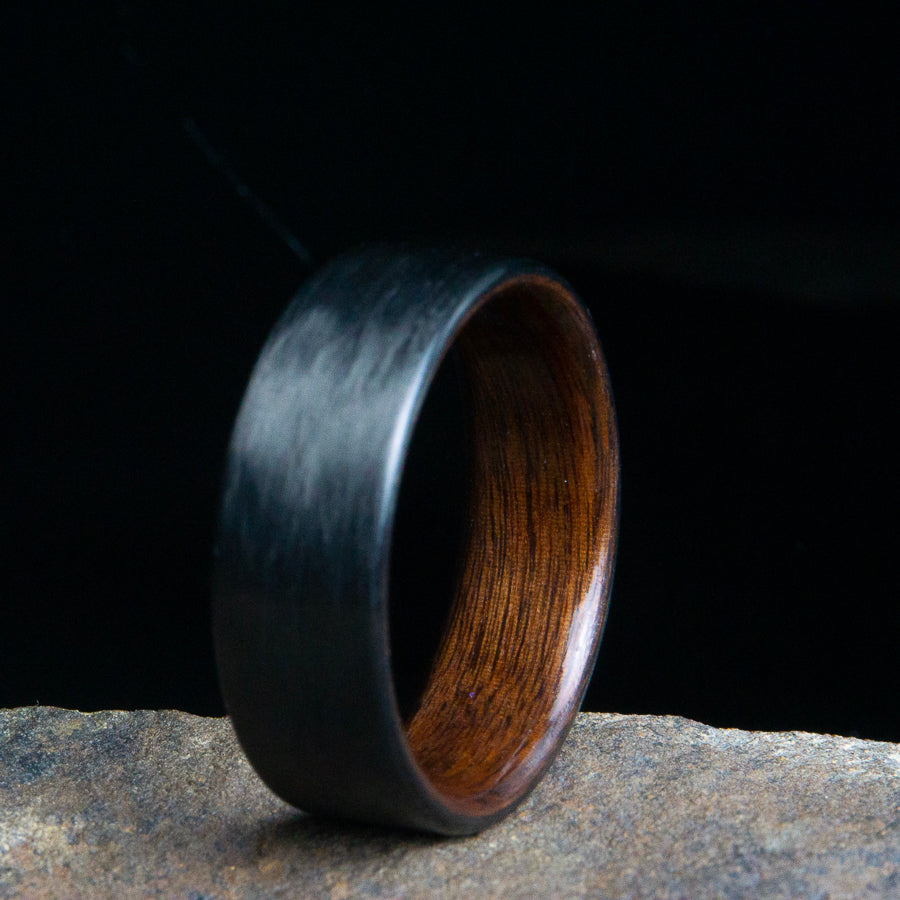 "The Gibs" Carbon fiber mens ring with Rosewood interior