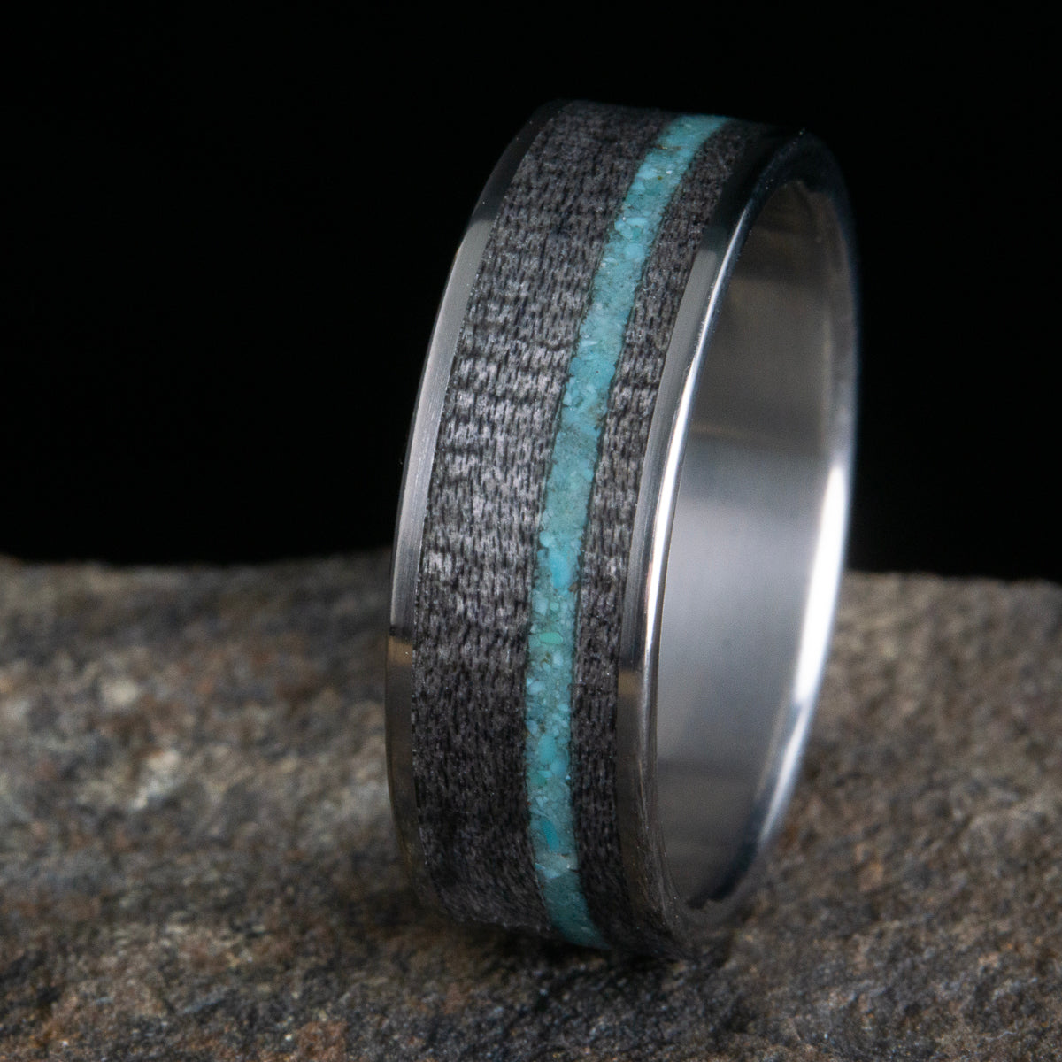Wooden mens ring with turquoise and weathered barnwood