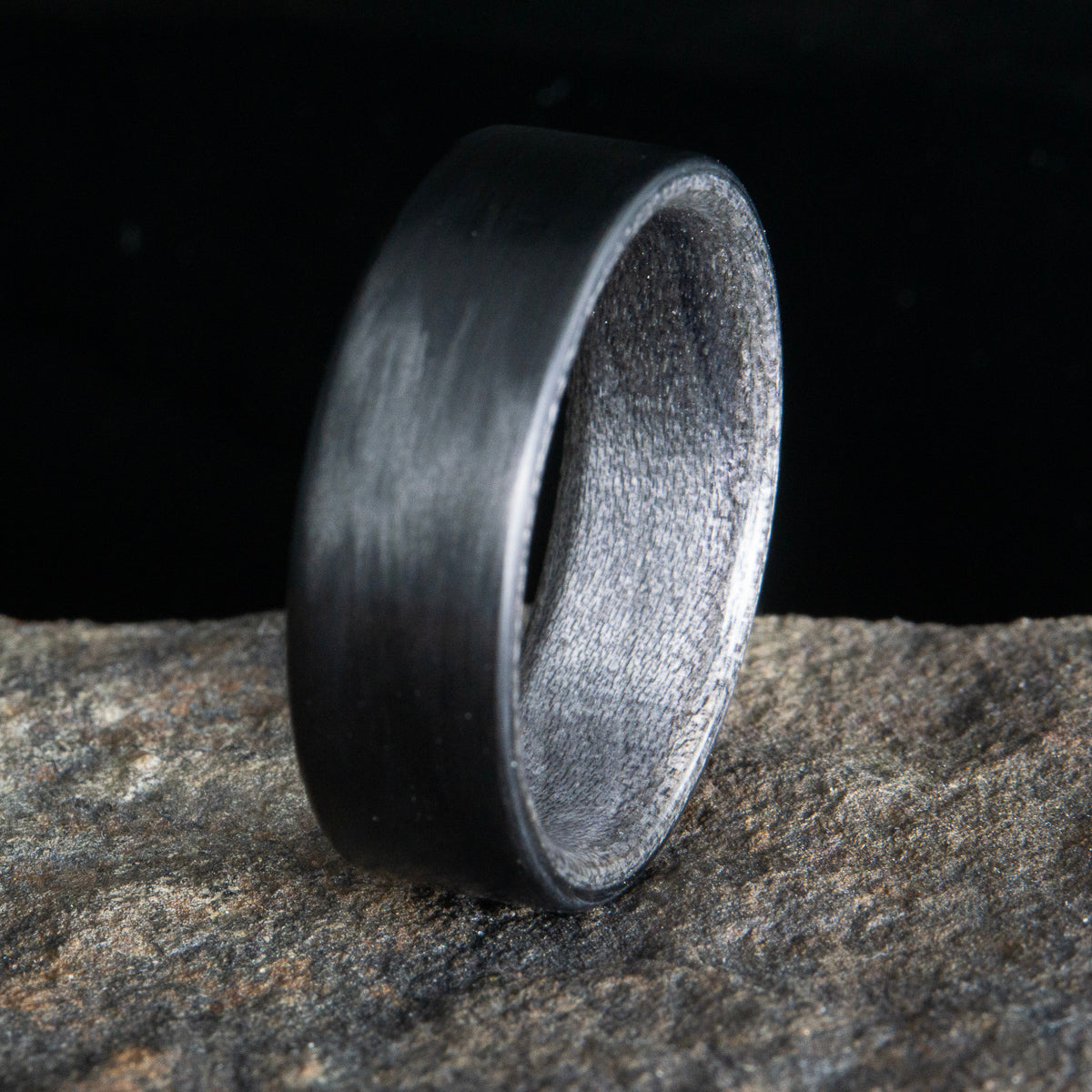 black carbon fiber ring grey barn wood