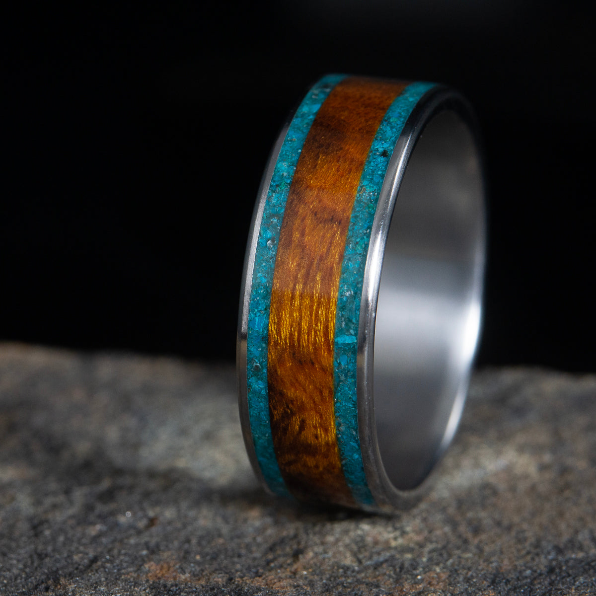 turquoise and wood wedding ring mans