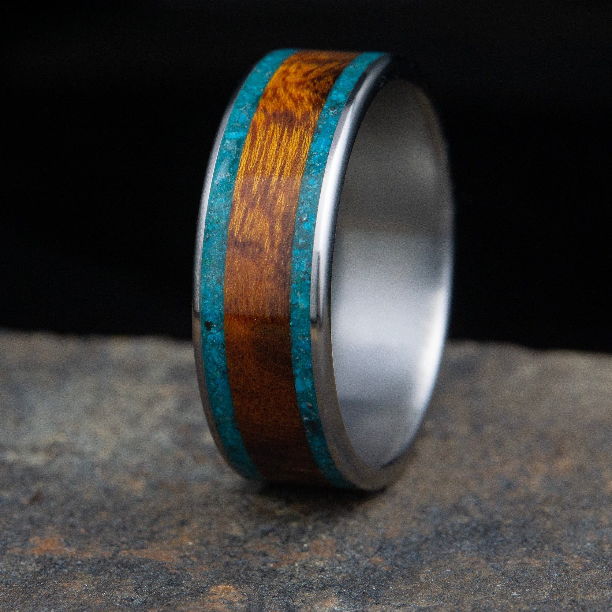 turquoise and ironwood inlay wedding ring