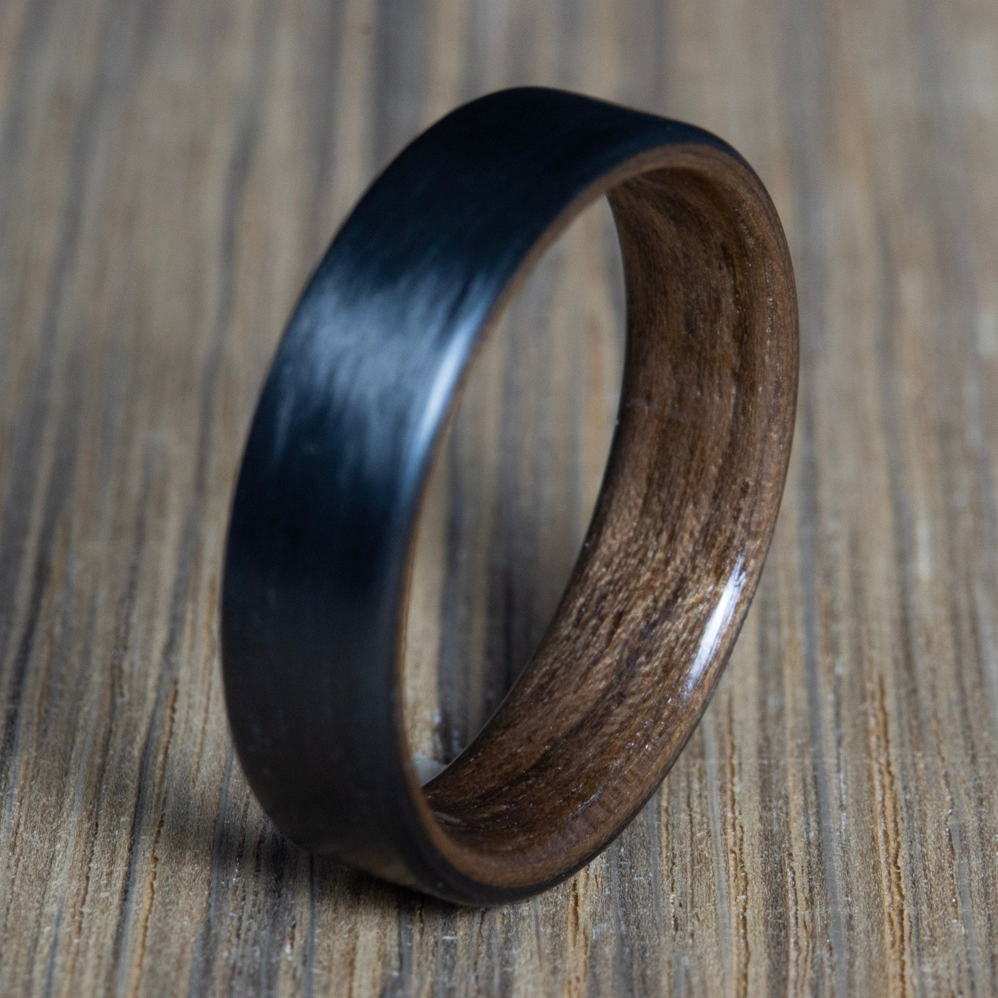 walnut wood and carbon fiber wedding band