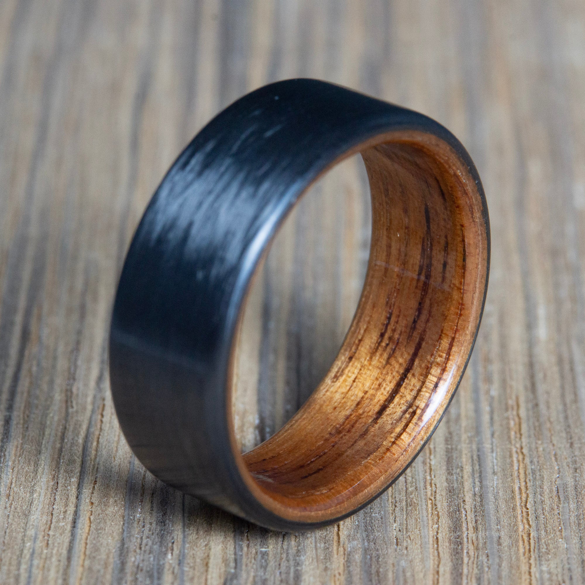 "The Akoni" Carbon fiber ring with Koa wood
