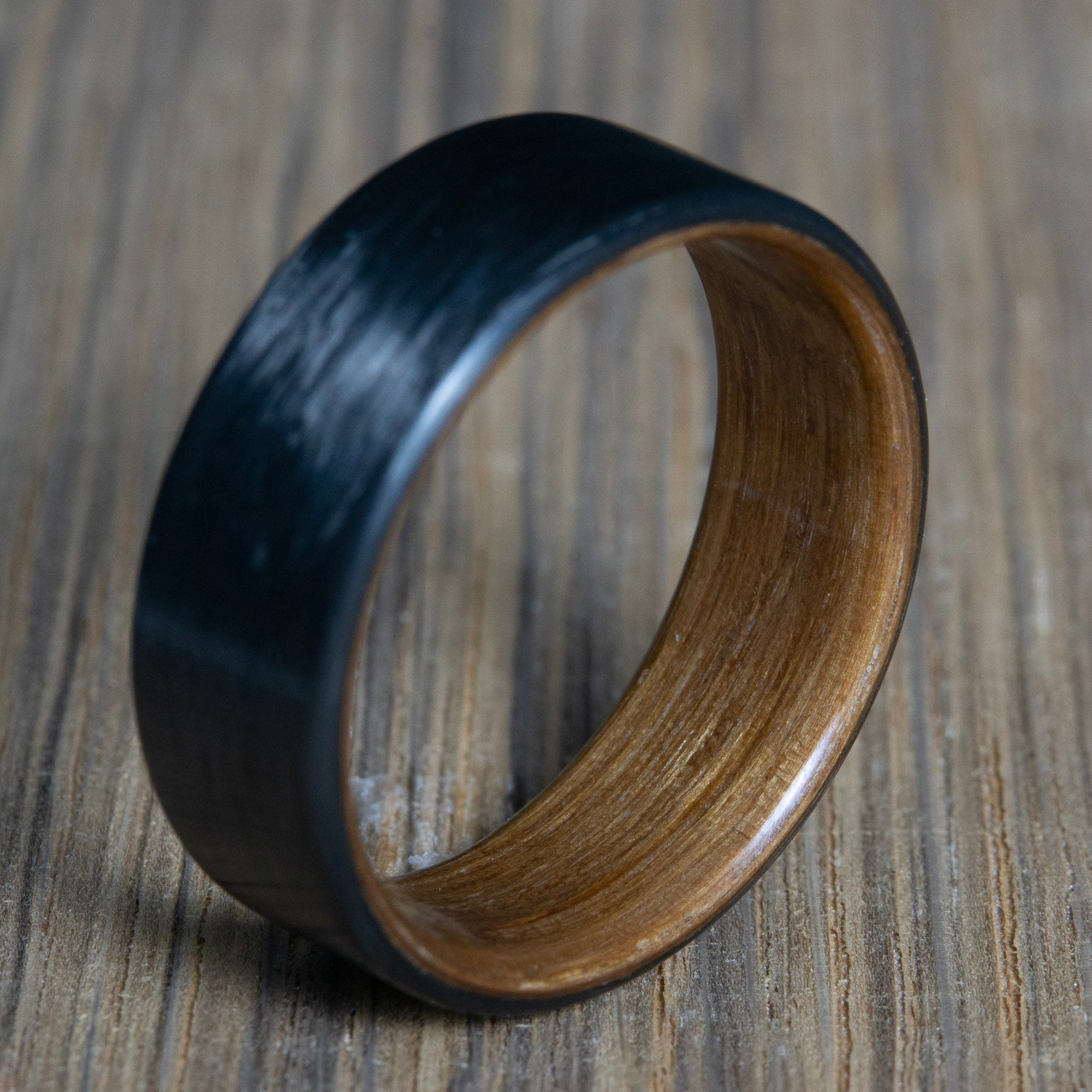 "The Rustic" Carbon fiber ring with barn wood, rustic rings for men