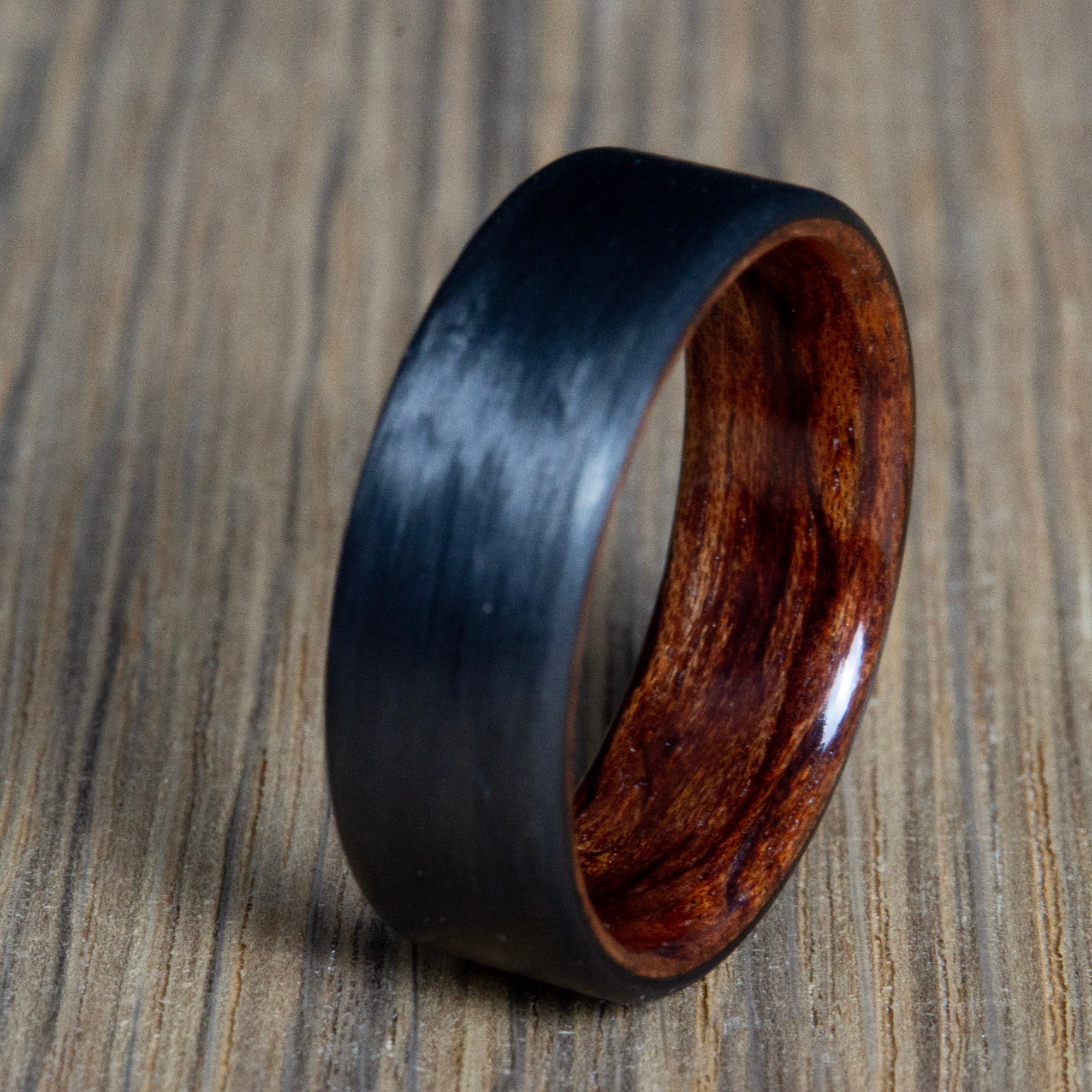 carbon fiber ring with bubinga wood, wood wedding band