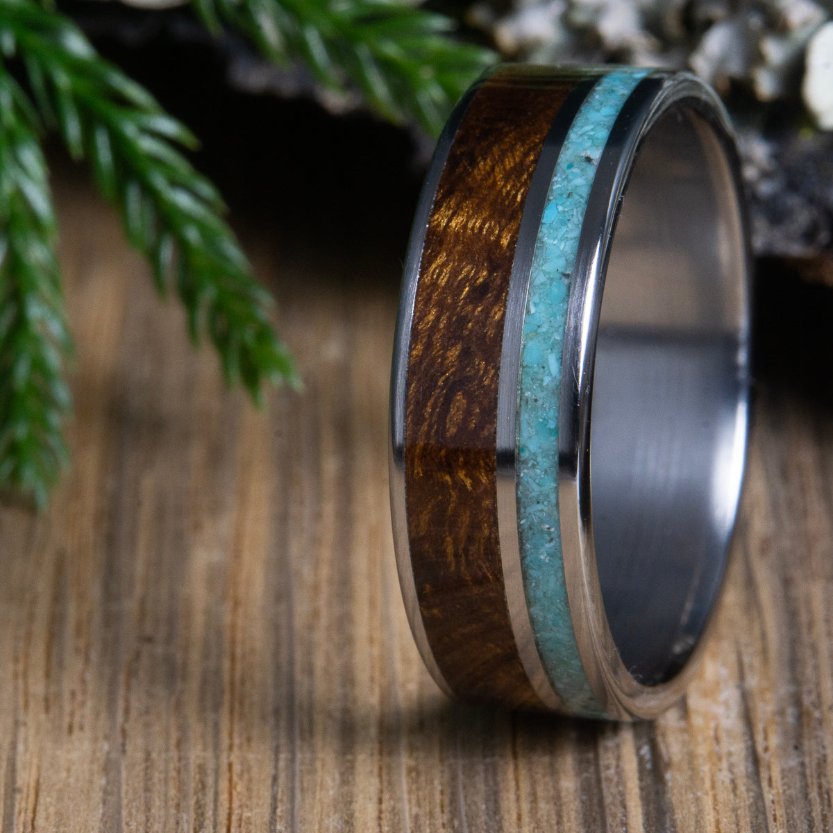 turquoise and ironwood inlay ring