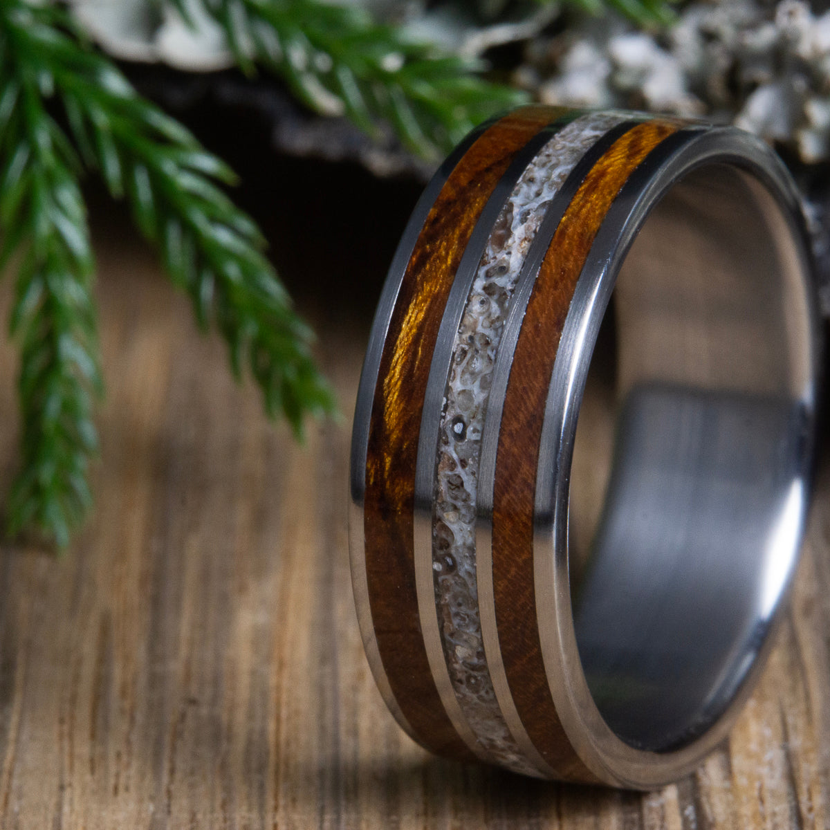Antler wood ring for men