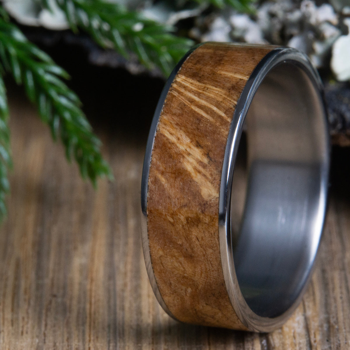 wood inlay mens ring burl wood