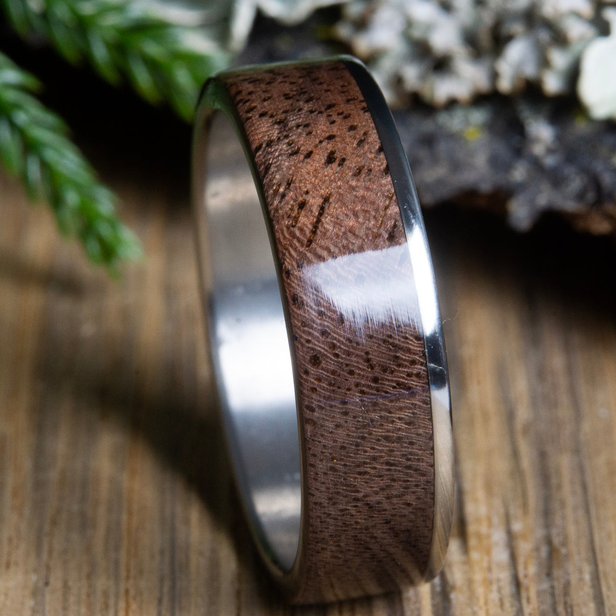 Walnut inlay wooden ring with titanium