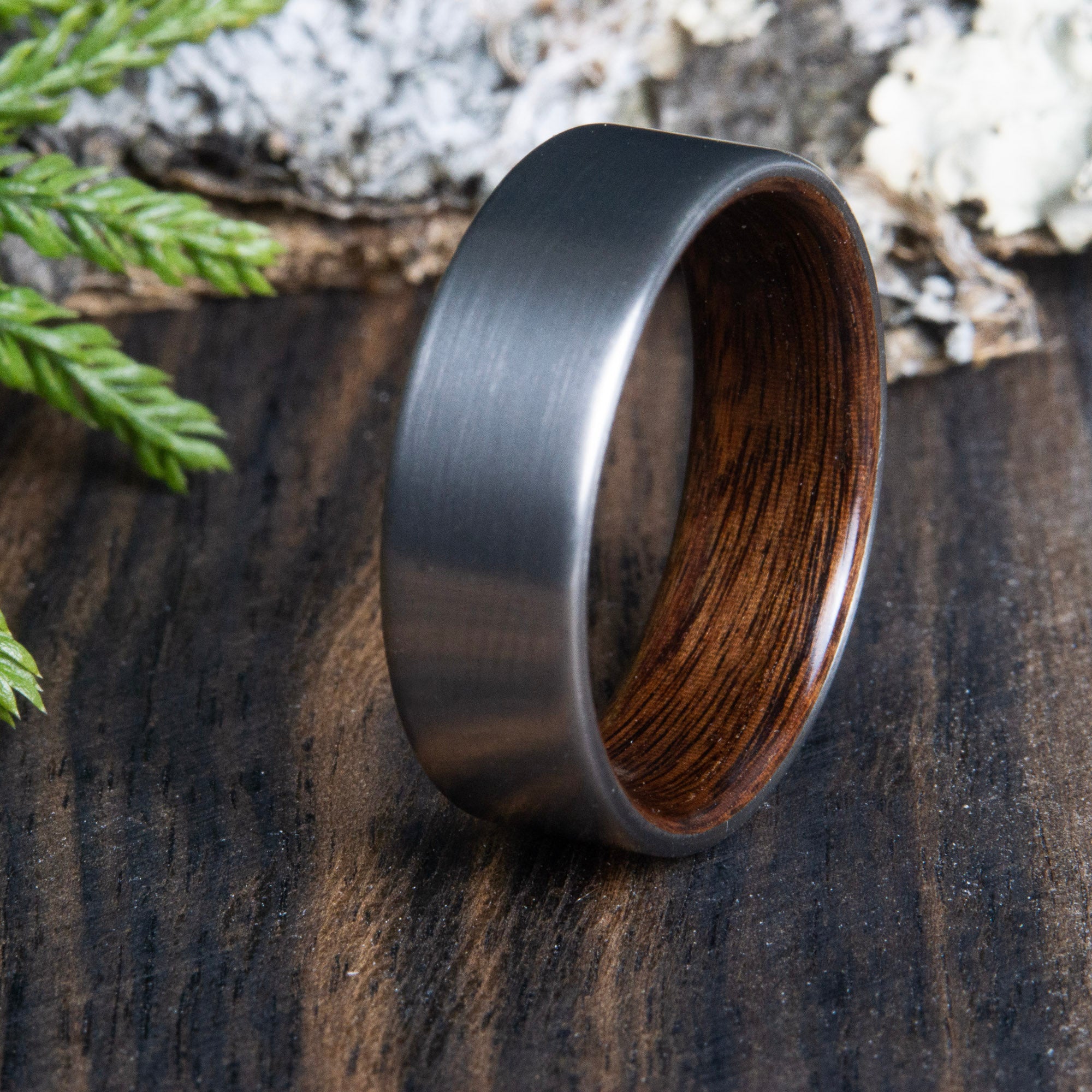Rosewood ring with satin titanium
