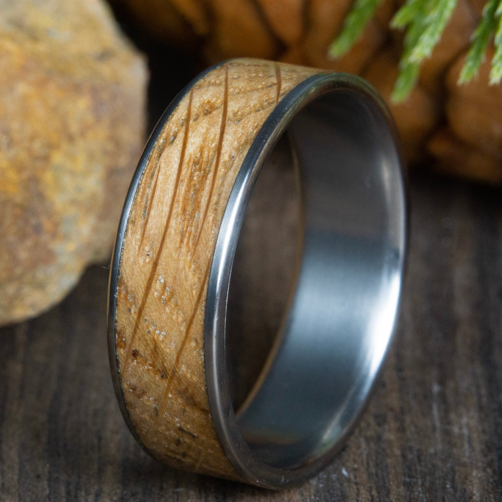 Mens whiskey barrel wood ring