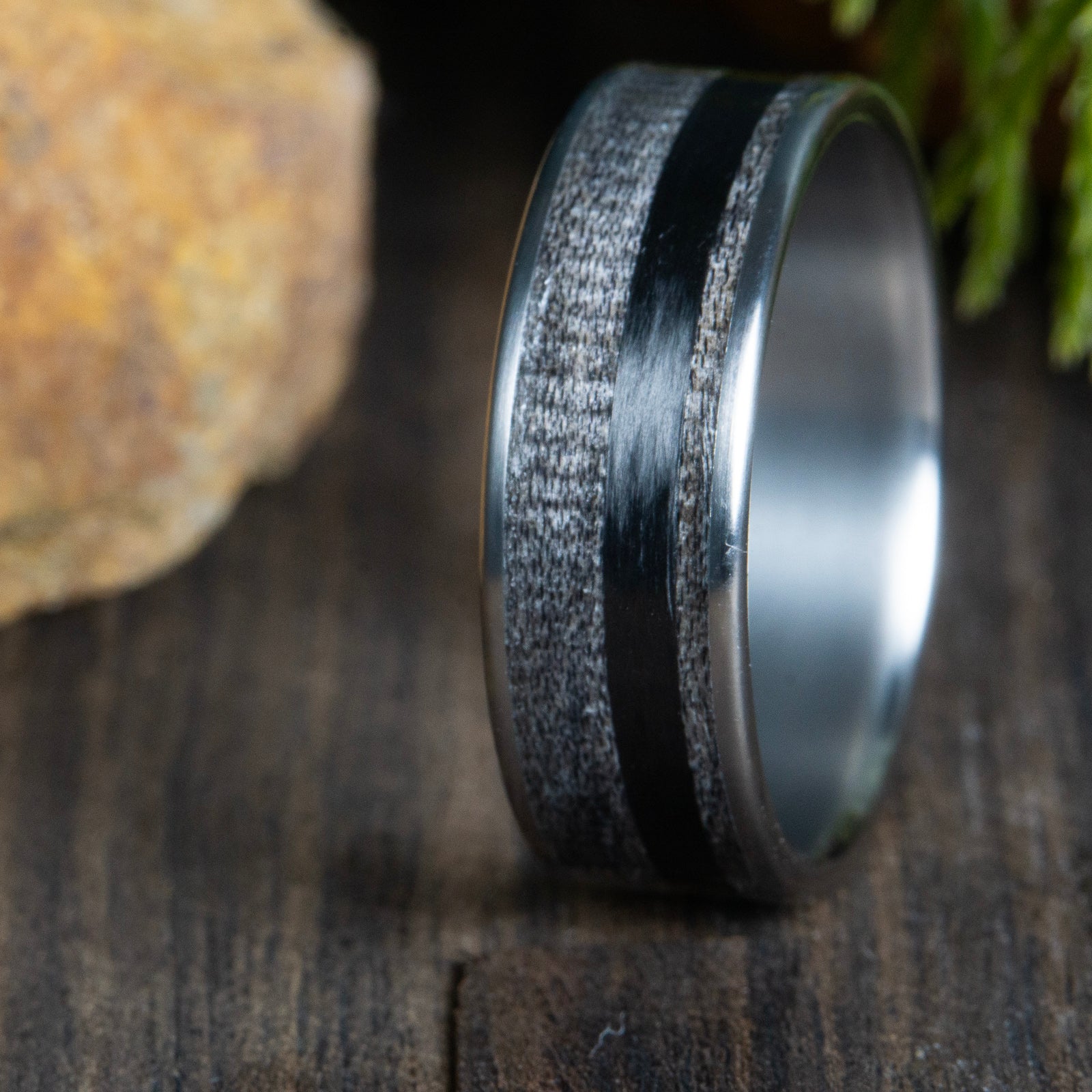 mens unique wedding rings-barnwood and titanium
