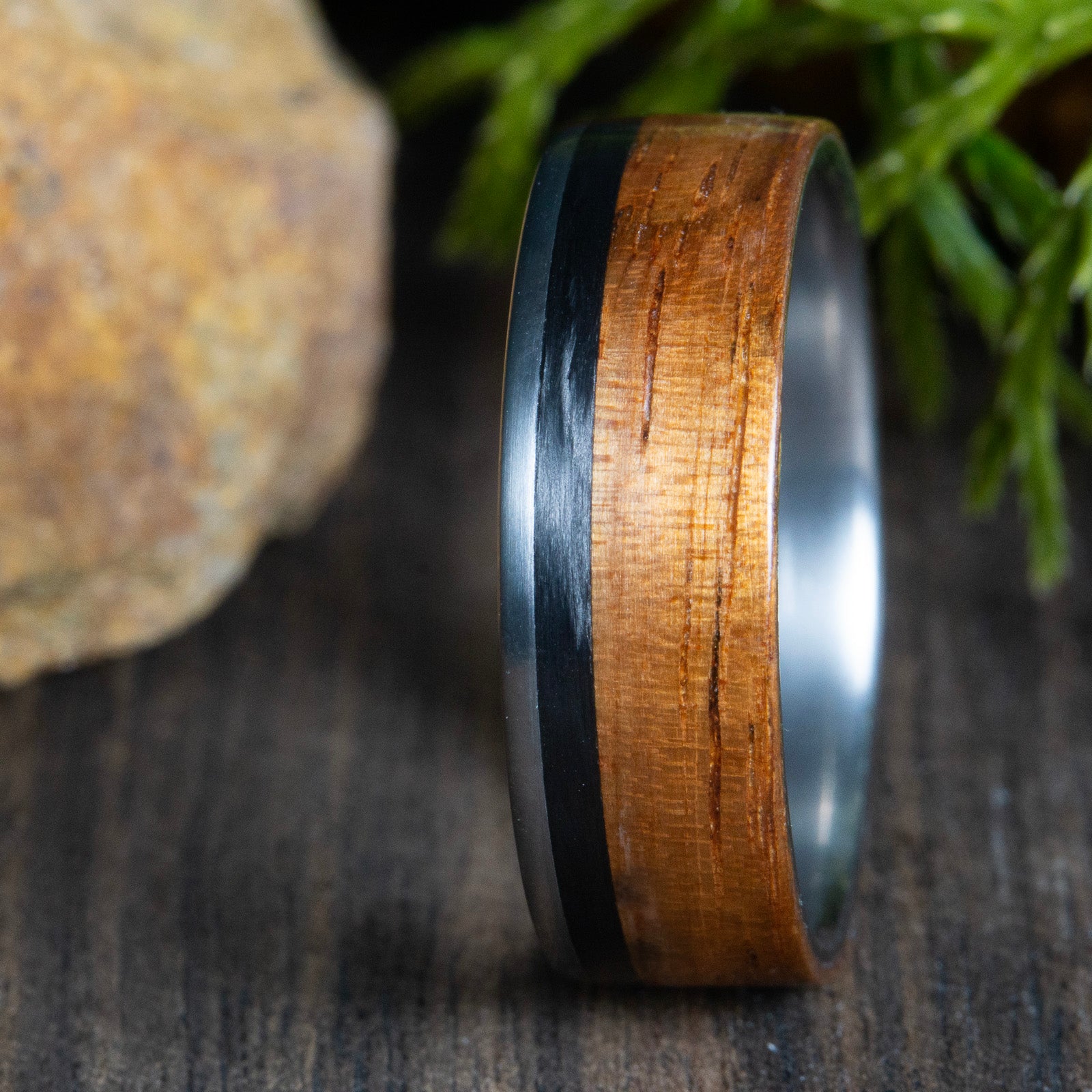 Koa wood and Carbon fiber wedding ring