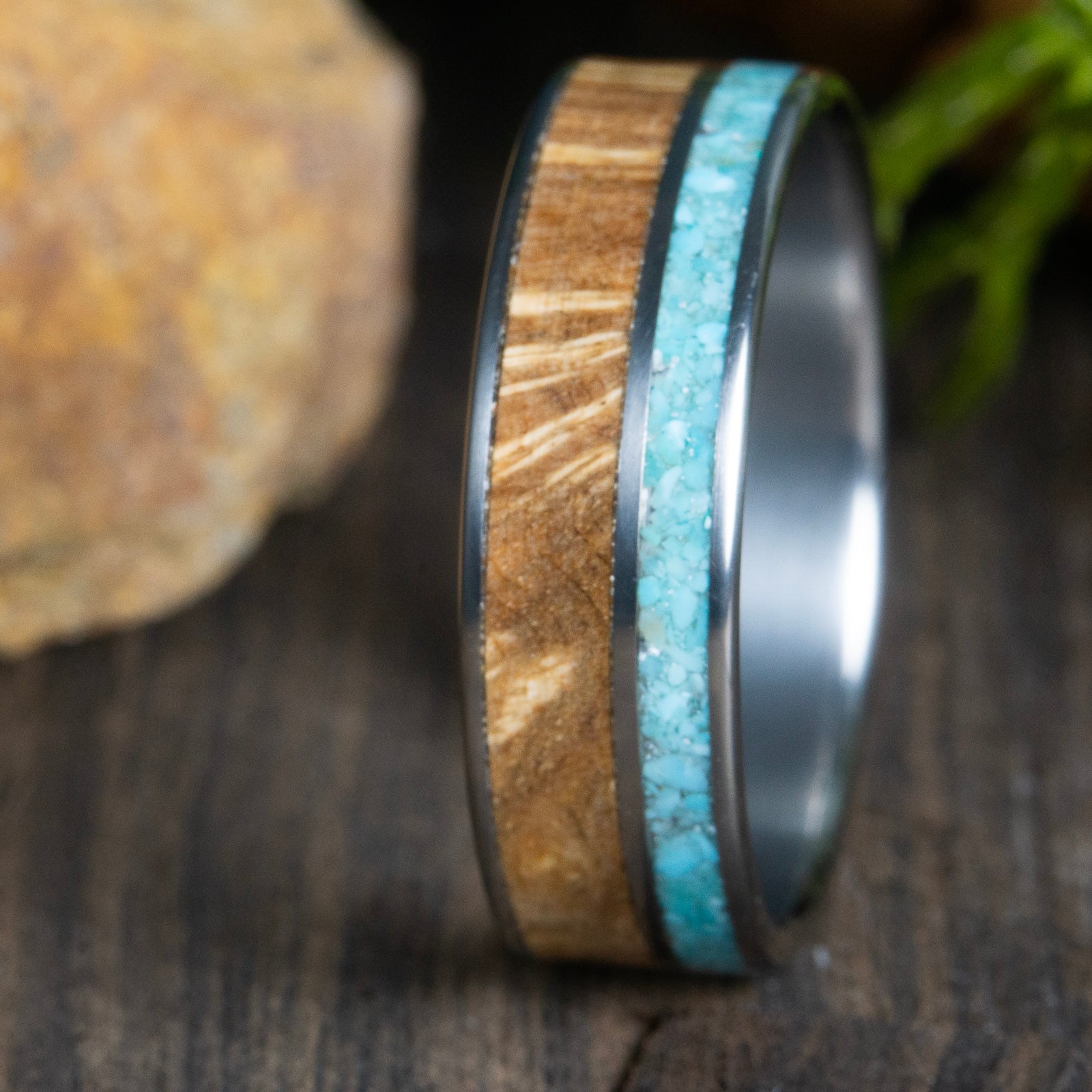 Oak burl and turquoise ring