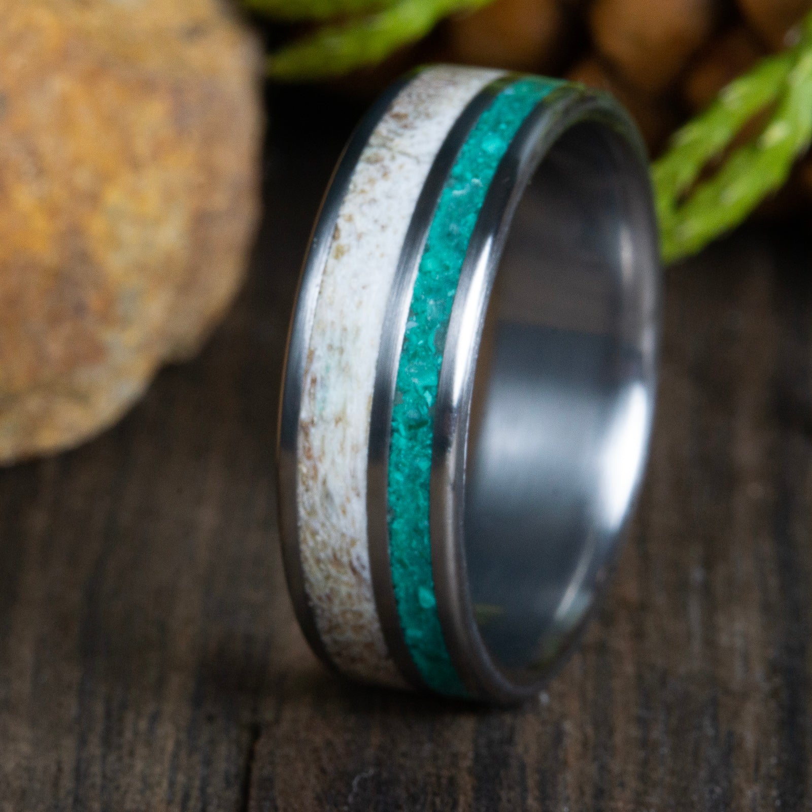Malachite and Antler wedding ring