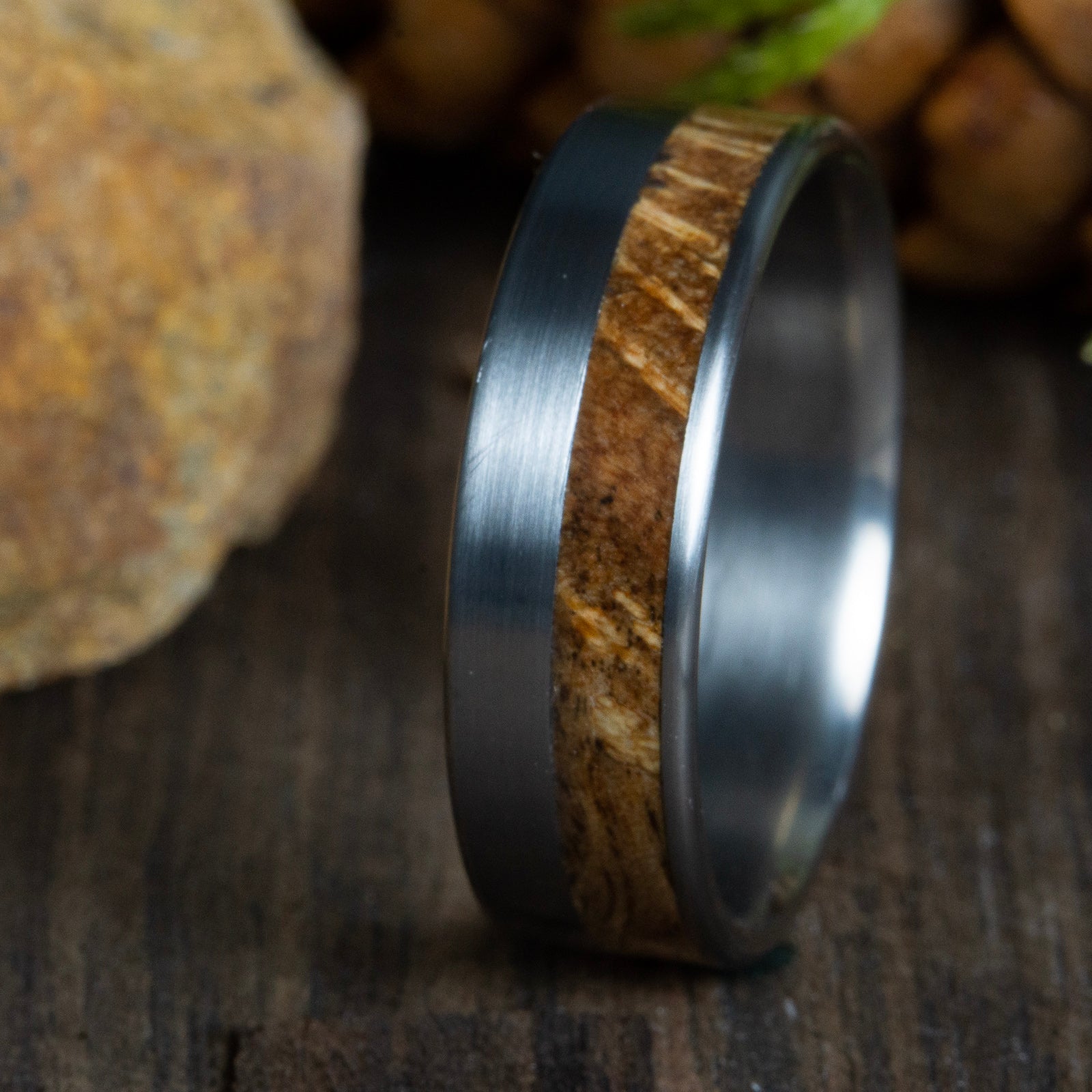 Oak burl wood ring for men